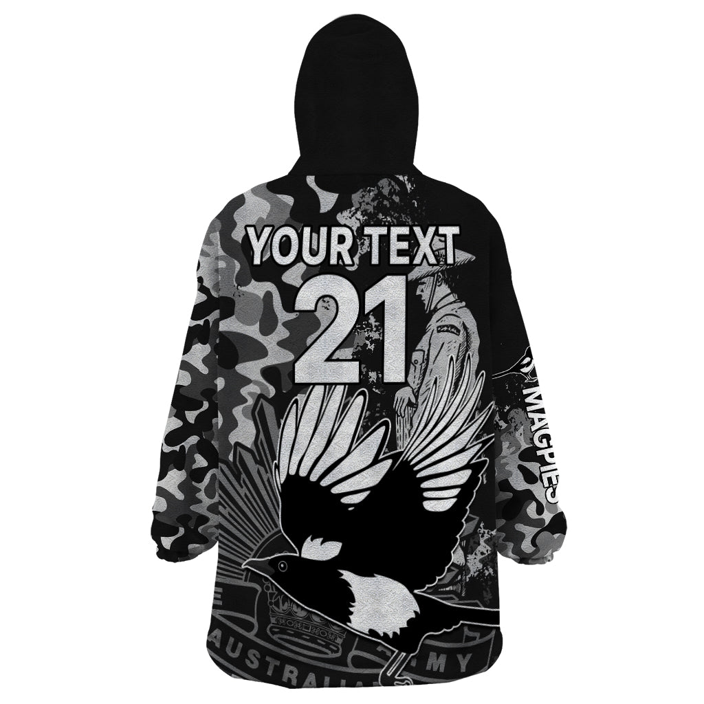 (Custom Text And Number) AFL ANZAC 2023 Magpies Wearable Blanket Hoodie Camouflage - Vibe Hoodie Shop