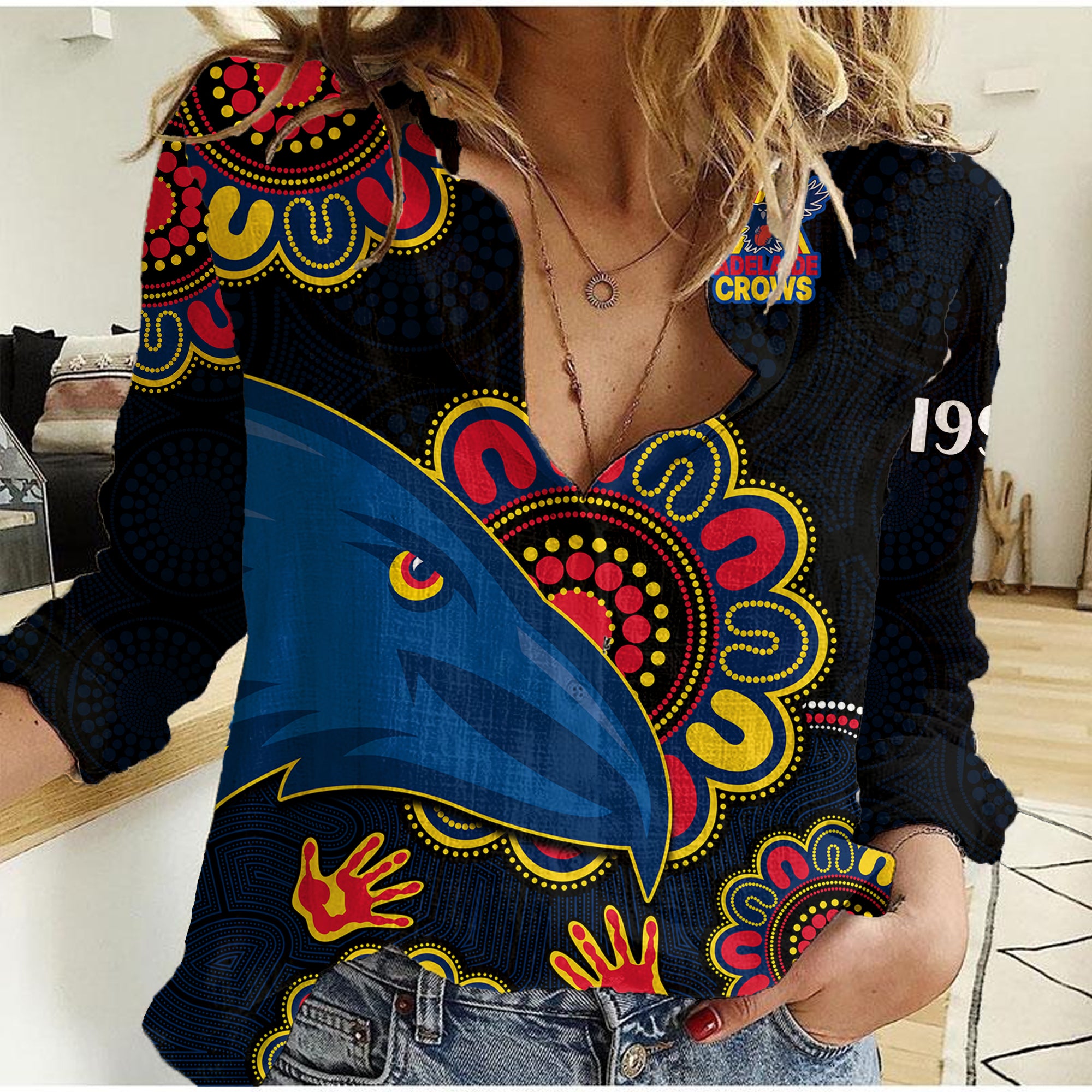 AFL Adelaide Football The Crows 1990 Aboriginal Women Casual Shirt - Vibe Hoodie Shop