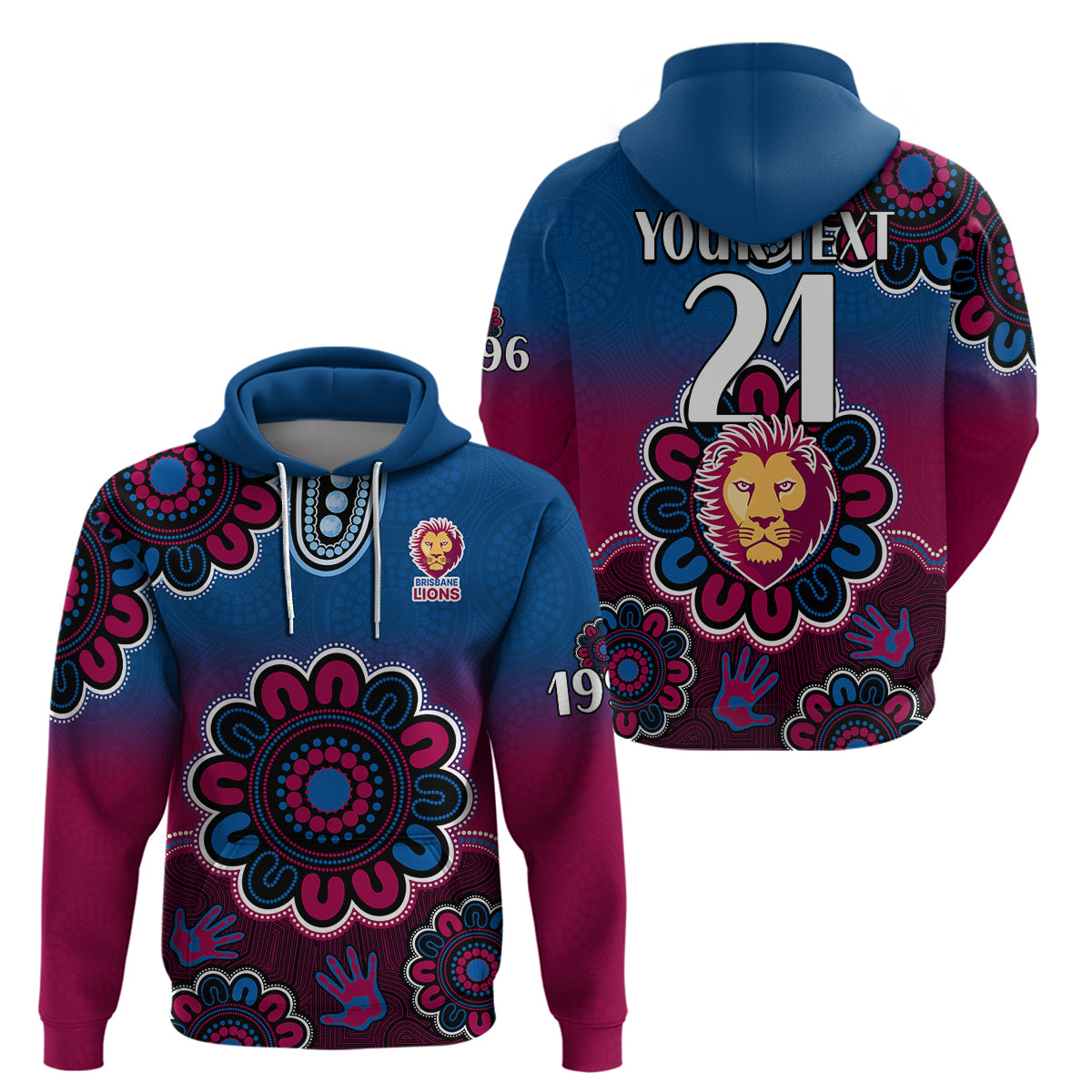 (Custom Personalised) AFL Brisbane Lions 1996 Aboriginal Hoodie LT9 - Vibe Hoodie Shop