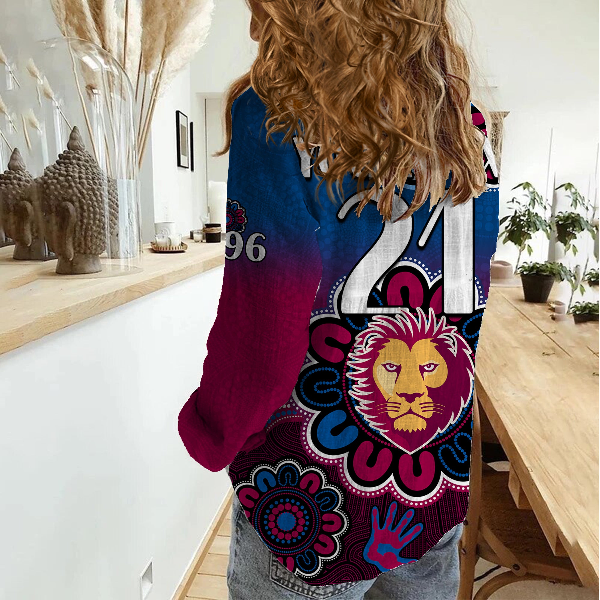 (Custom Personalised) AFL Brisbane Lions 1996 Aboriginal Women Casual Shirt - Vibe Hoodie Shop