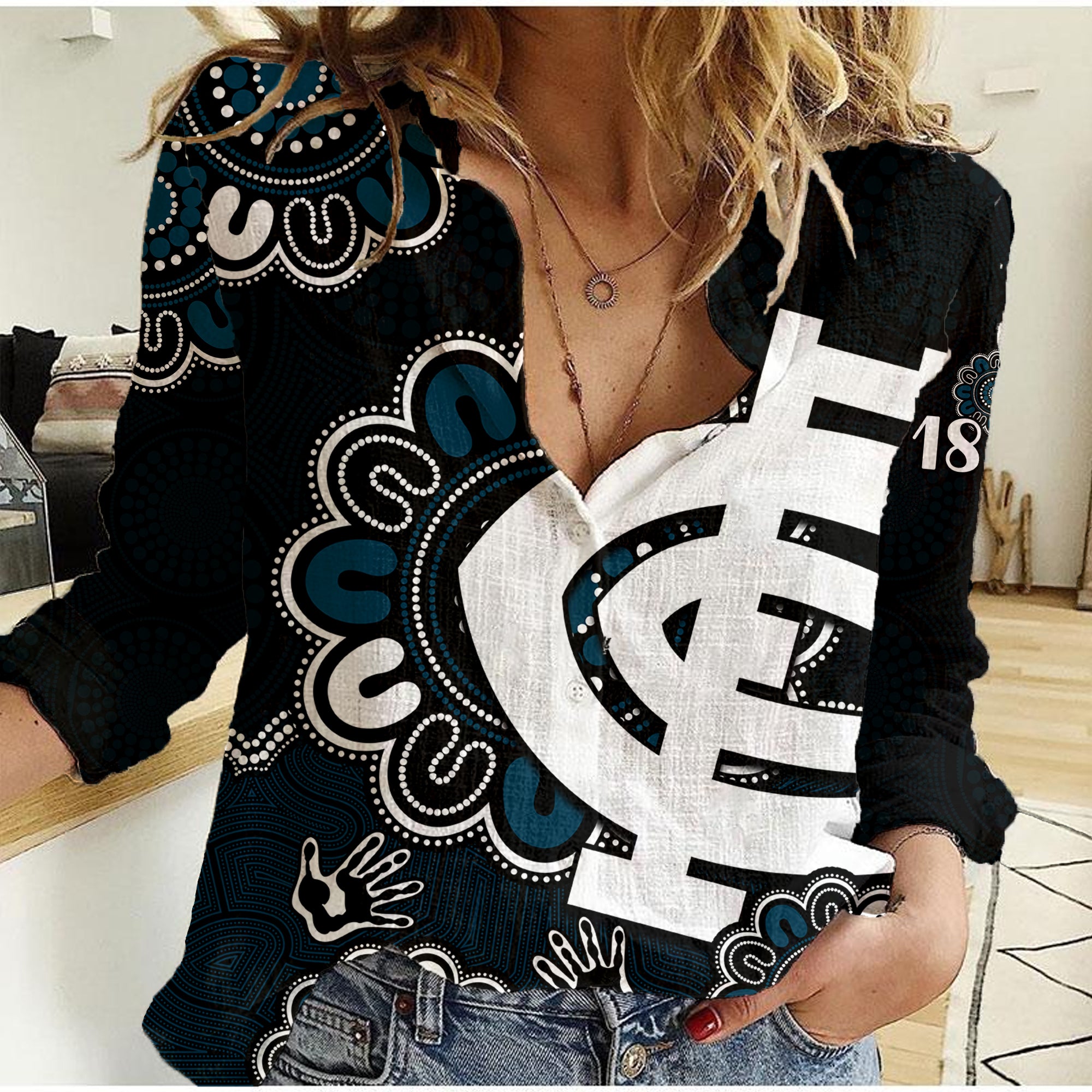 AFL Carlton Blues 1864 Aboriginal Women Casual Shirt - Vibe Hoodie Shop