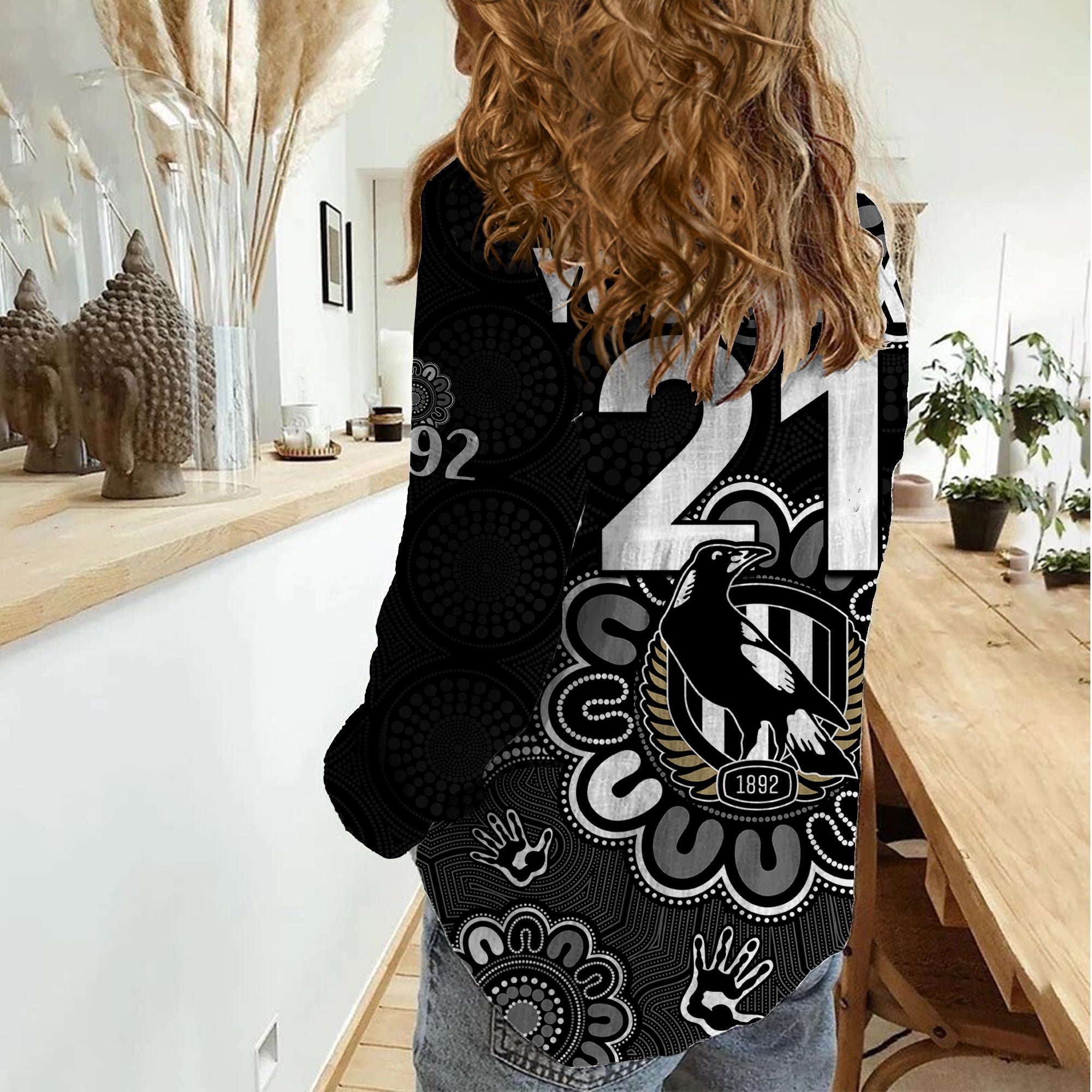 (Custom Personalised) AFL Collingwood Magpies 1892 Aboriginal Women Casual Shirt - Vibe Hoodie Shop