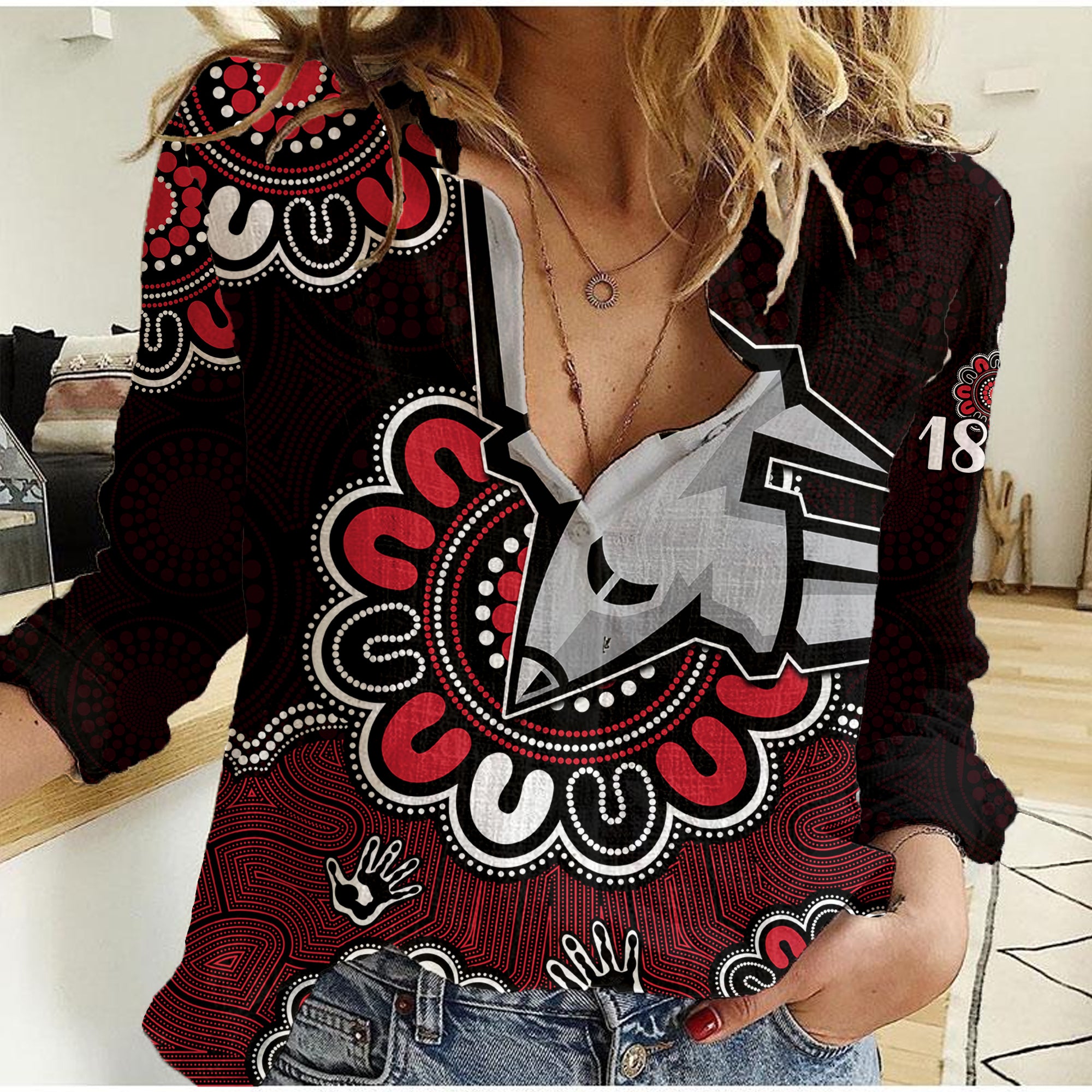 (Custom Personalised) AFL Essendon Bombers 1872 Aboriginal Women Casual Shirt - Vibe Hoodie Shop