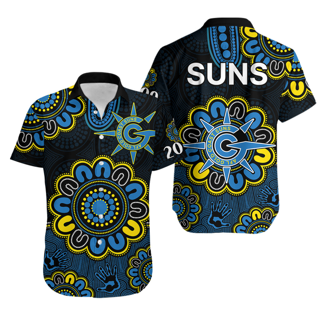 AFL Gold Coast Suns 2009 Aboriginal Blue Style Hawaiian Shirt - Vibe Hoodie Shop