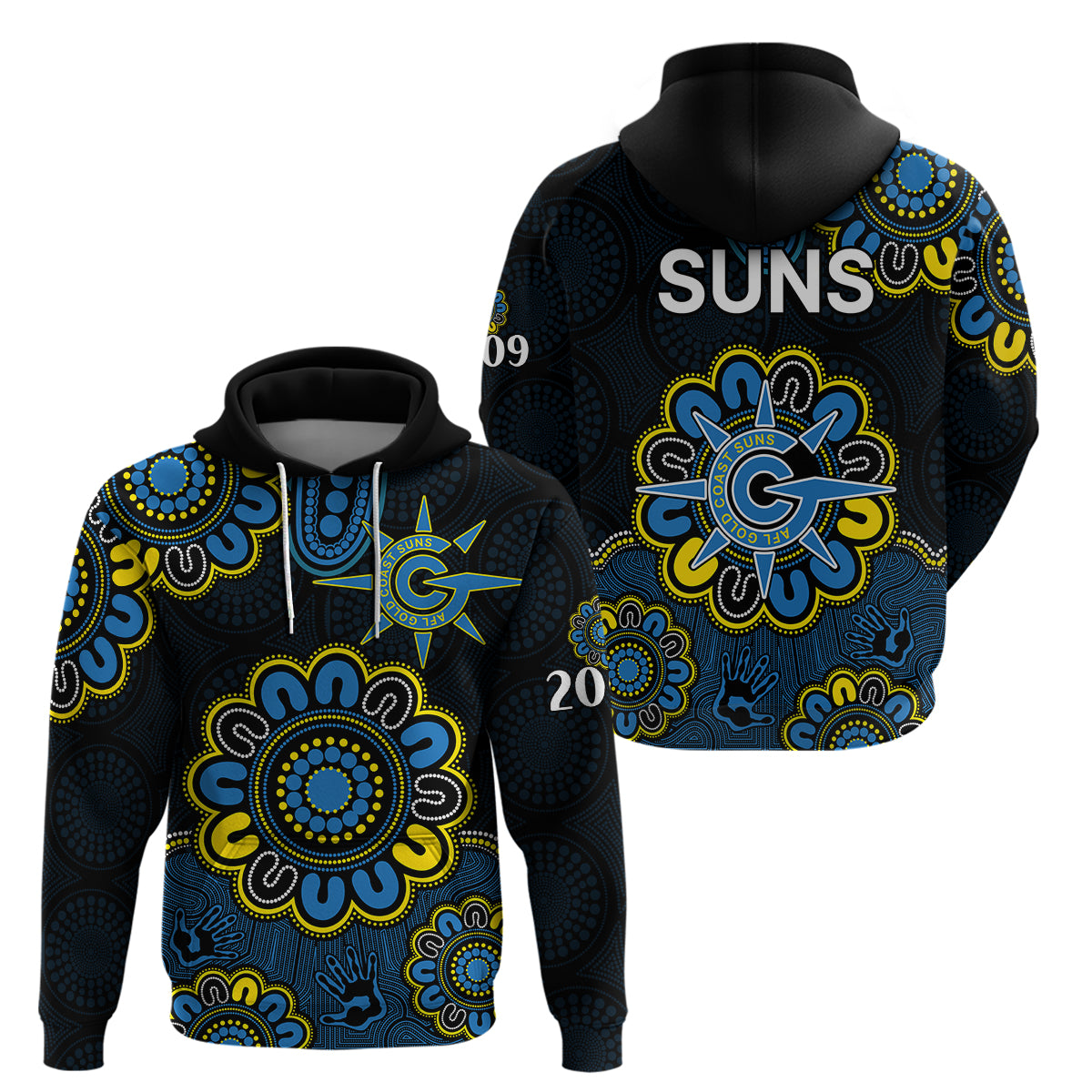 AFL Gold Coast Suns 2009 Aboriginal Blue Style Hoodie LT9 - Vibe Hoodie Shop