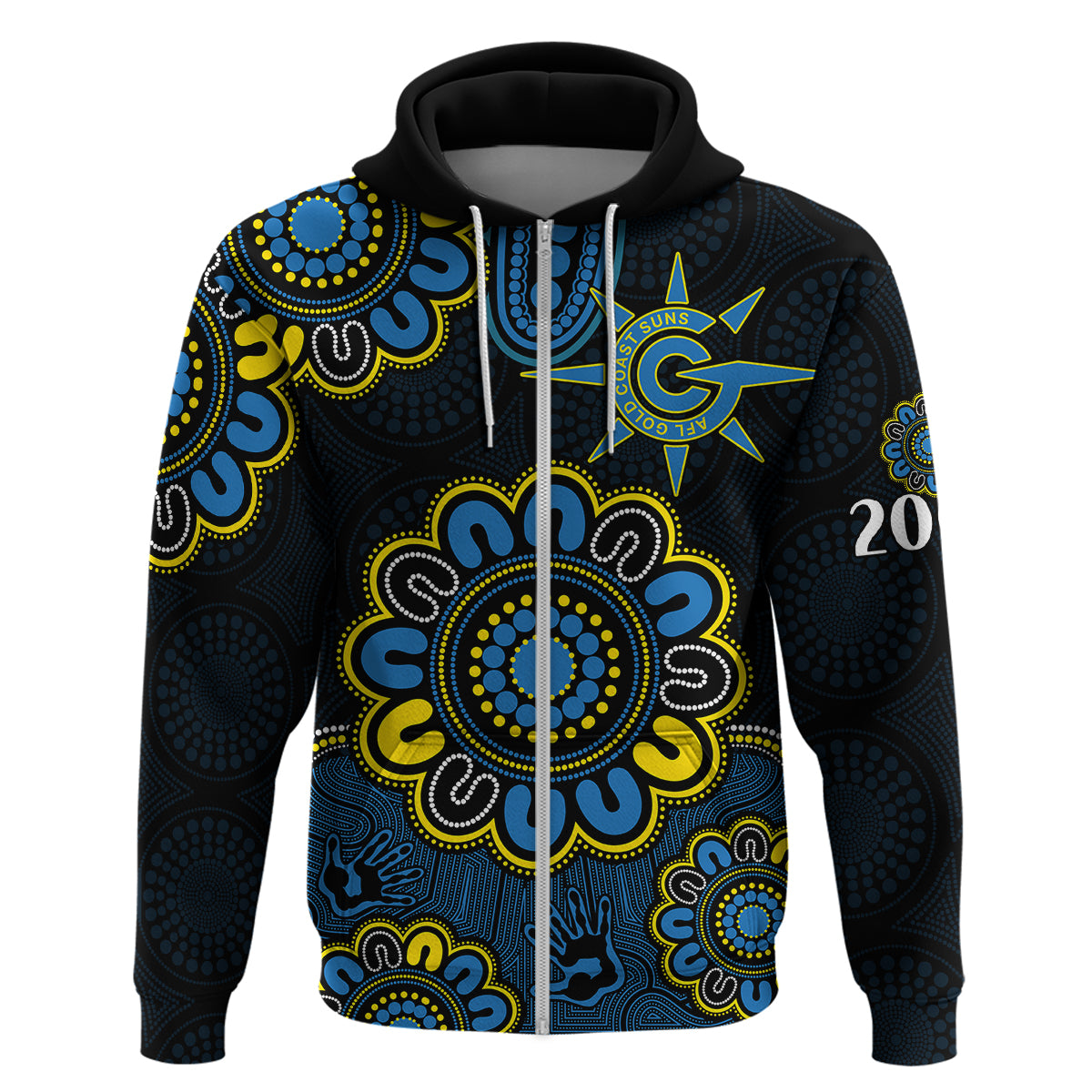 AFL Gold Coast Suns 2009 Aboriginal Blue Style Hoodie LT9 - Vibe Hoodie Shop