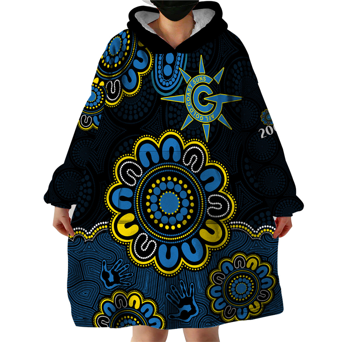 AFL Gold Coast Suns 2009 Aboriginal Blue Style Wearable Blanket Hoodie - Vibe Hoodie Shop