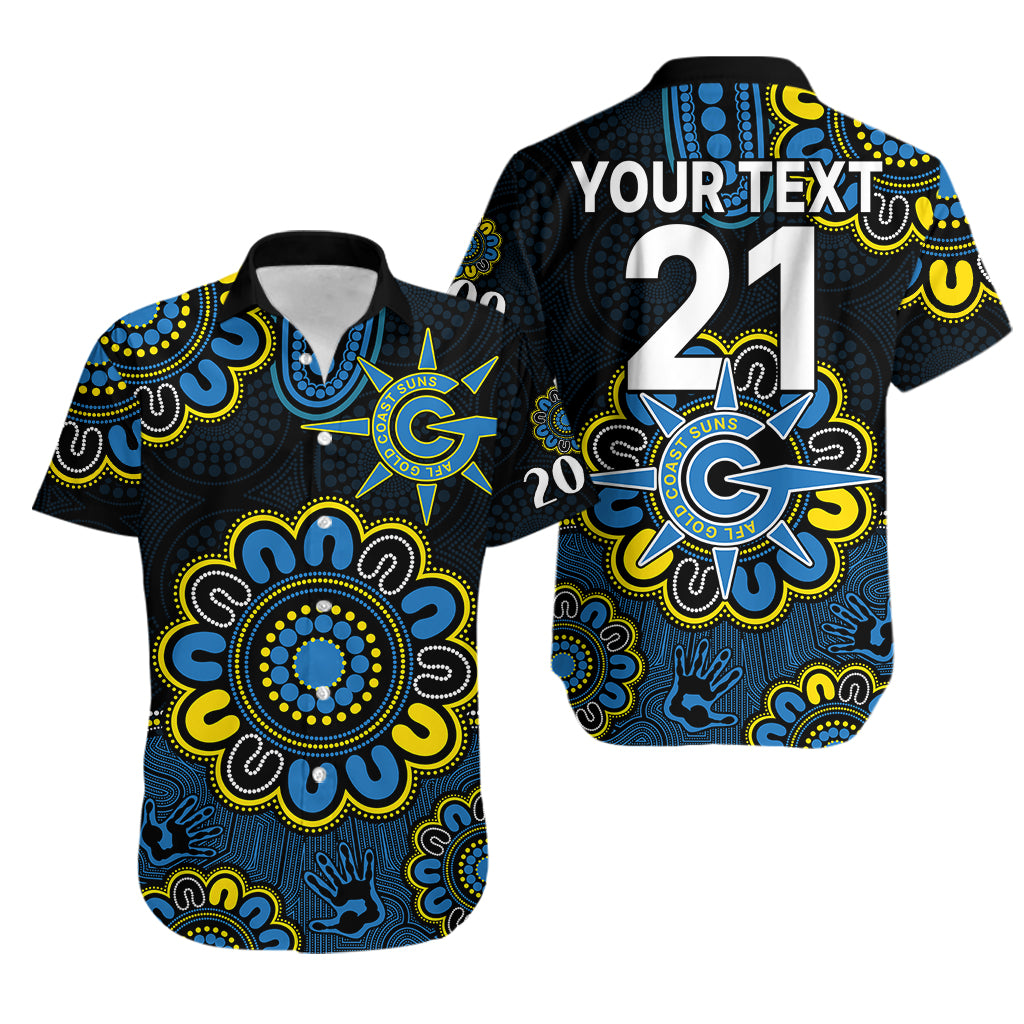 (Custom Personalised) AFL Gold Coast Suns 2009 Aboriginal Blue Style Hawaiian Shirt - Vibe Hoodie Shop