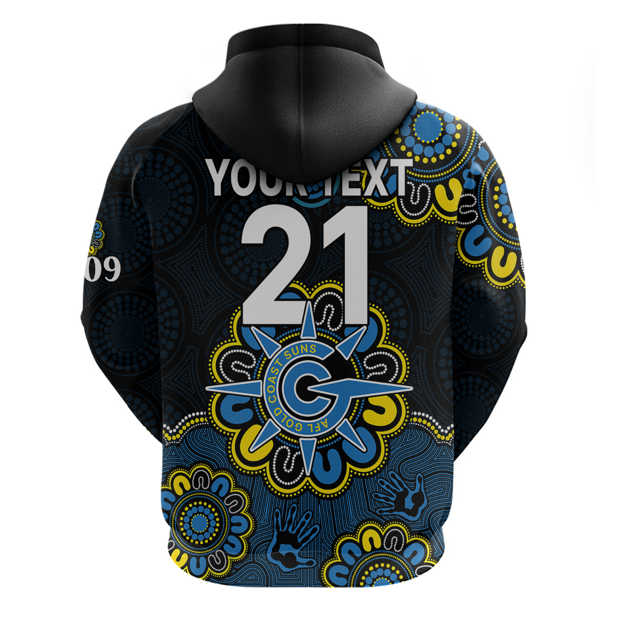 (Custom Personalised) AFL Gold Coast Suns 2009 Aboriginal Blue Style Hoodie LT9 - Vibe Hoodie Shop