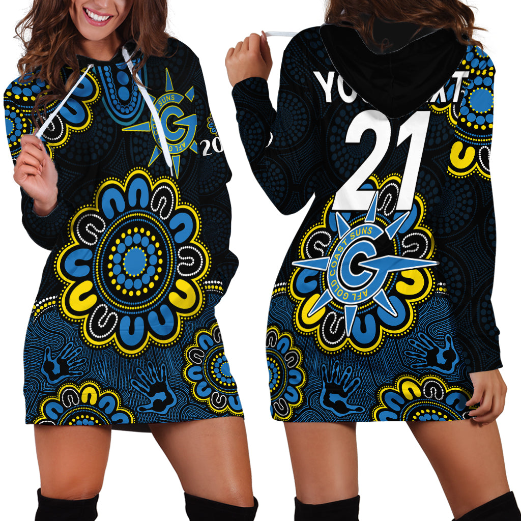 (Custom Personalised) AFL Gold Coast Suns 2009 Aboriginal Blue Style Hoodie Dress - Vibe Hoodie Shop