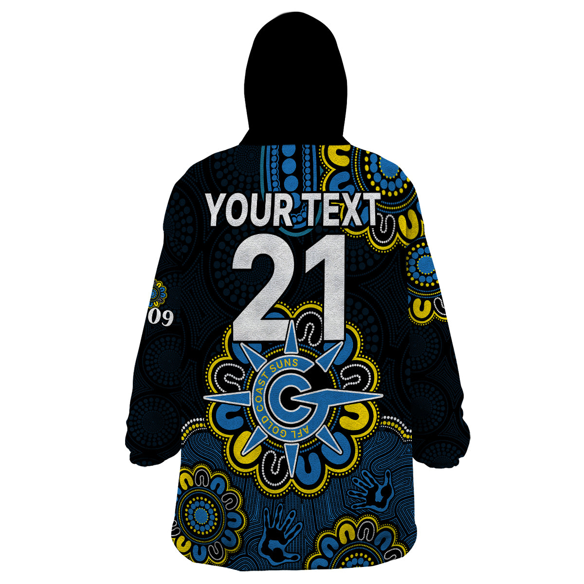 (Custom Personalised) AFL Gold Coast Suns 2009 Aboriginal Blue Style Wearable Blanket Hoodie - Vibe Hoodie Shop