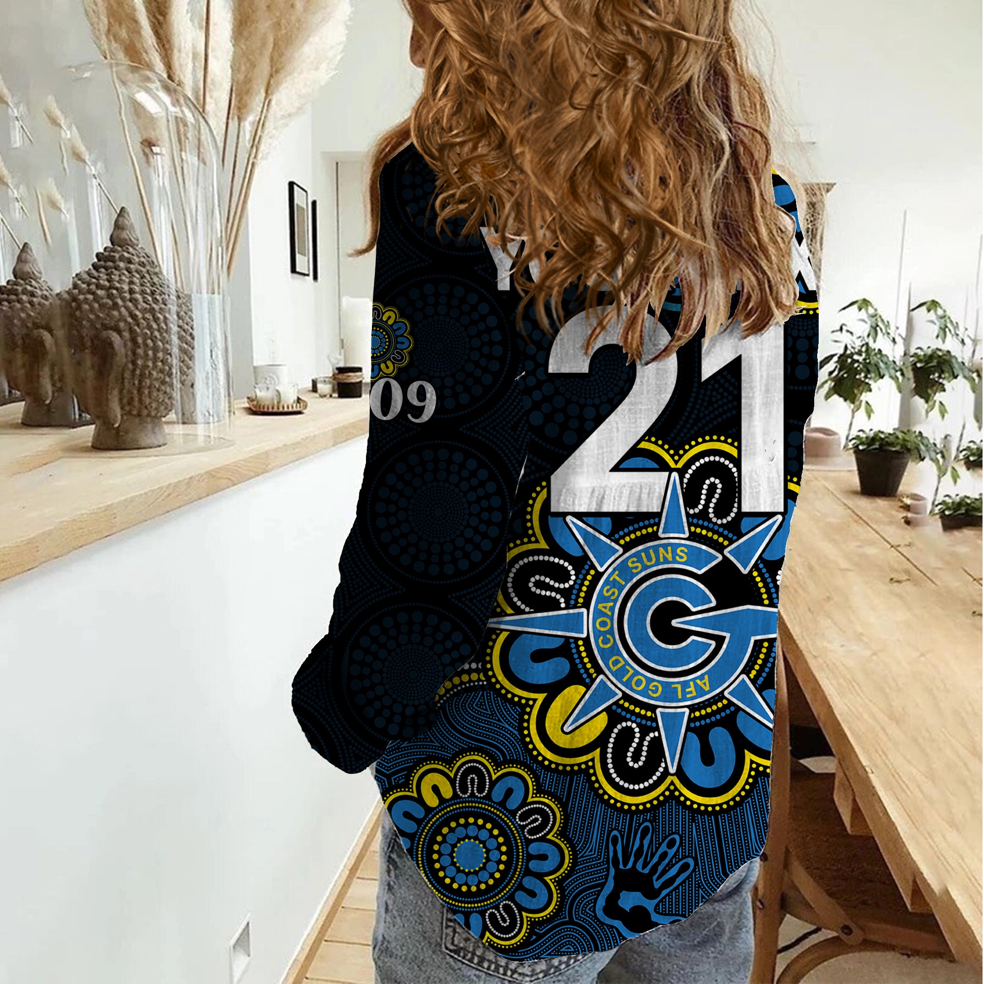 (Custom Personalised) AFL Gold Coast Suns 2009 Aboriginal Blue Style Women Casual Shirt - Vibe Hoodie Shop