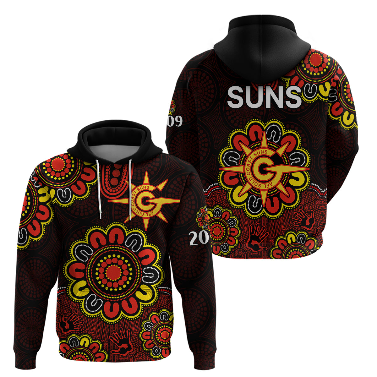 AFL Gold Coast Suns 2009 Aboriginal Red Style Hoodie LT9 - Vibe Hoodie Shop