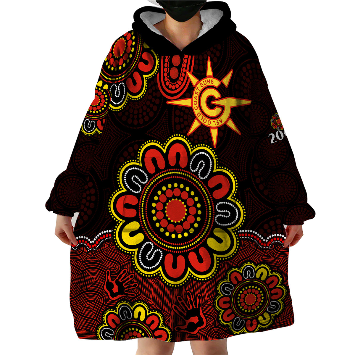 AFL Gold Coast Suns 2009 Aboriginal Red Style Wearable Blanket Hoodie - Vibe Hoodie Shop