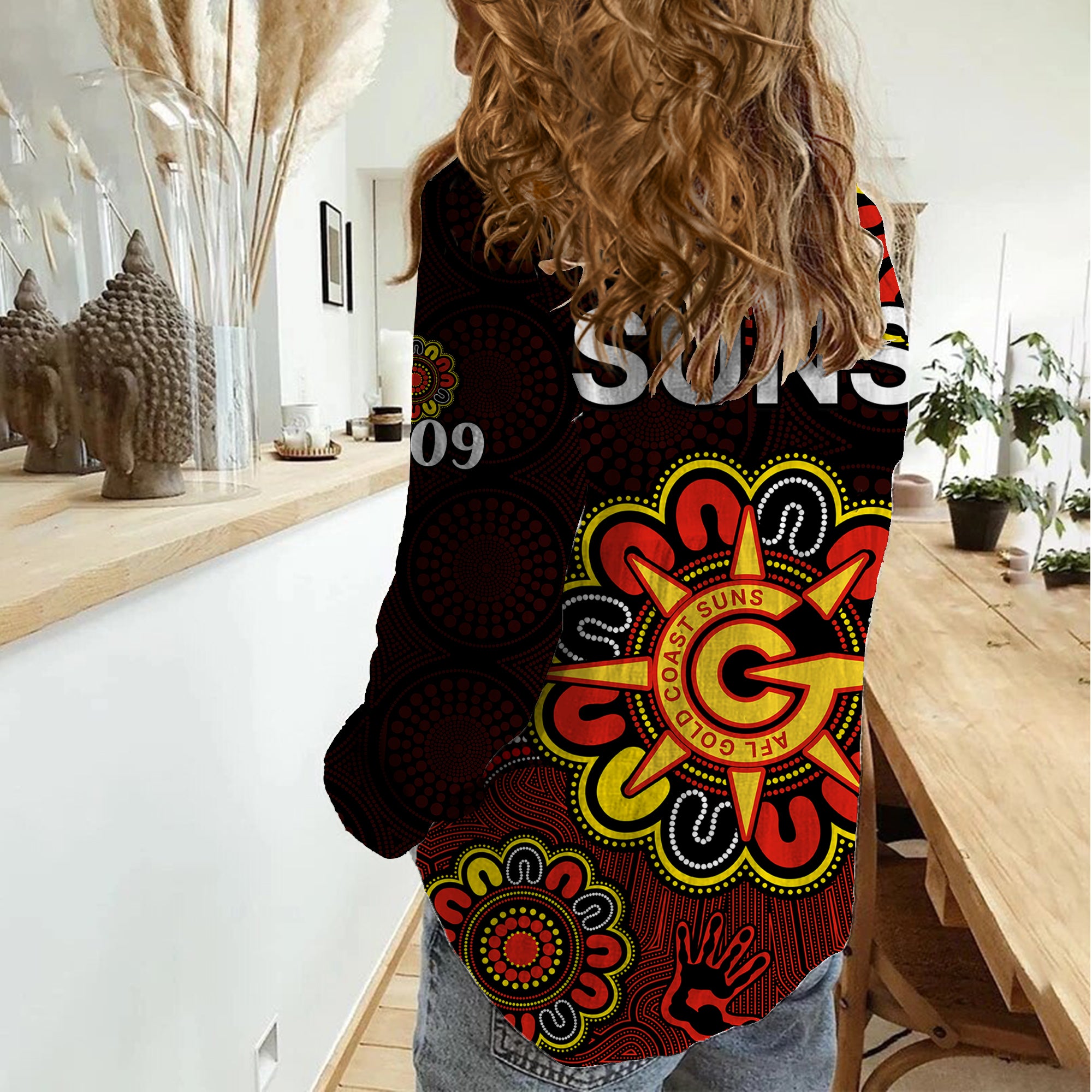 AFL Gold Coast Suns 2009 Aboriginal Red Style Women Casual Shirt - Vibe Hoodie Shop