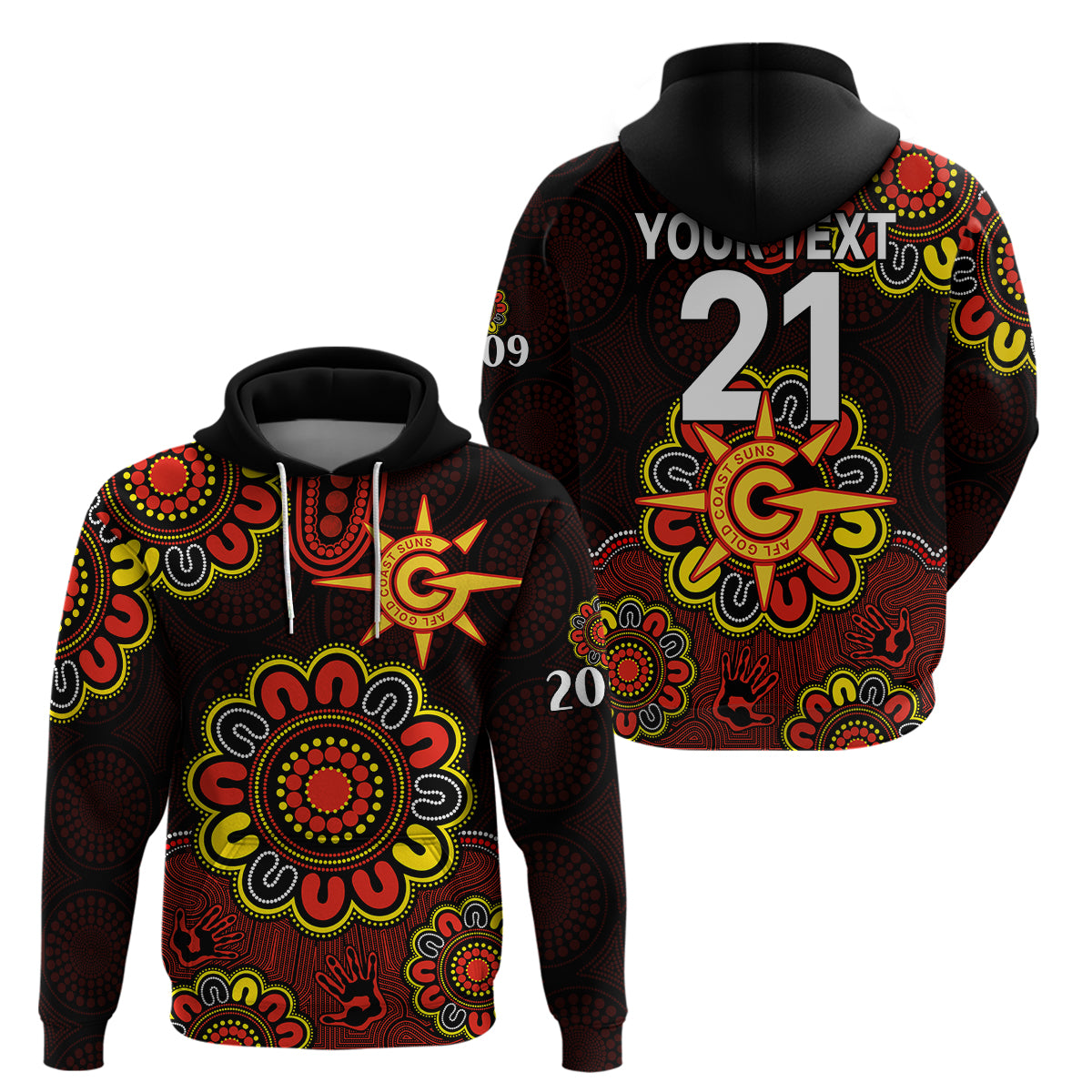 (Custom Personalised) AFL Gold Coast Suns 2009 Aboriginal Red Style Hoodie LT9 - Vibe Hoodie Shop