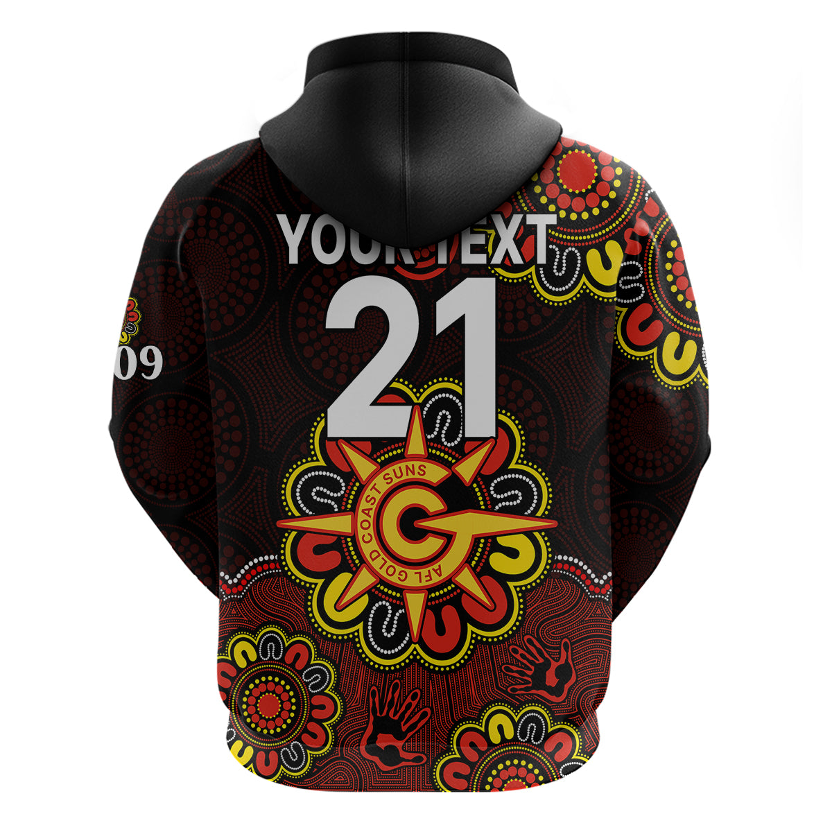 (Custom Personalised) AFL Gold Coast Suns 2009 Aboriginal Red Style Hoodie LT9 - Vibe Hoodie Shop