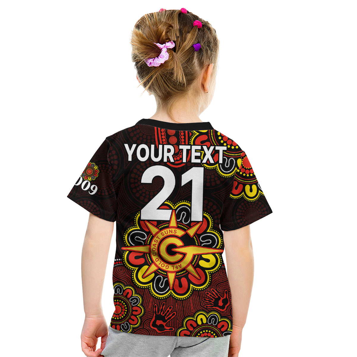 (Custom Personalised) AFL Gold Coast Suns 2009 Aboriginal Red Style Kid T Shirt - Vibe Hoodie Shop