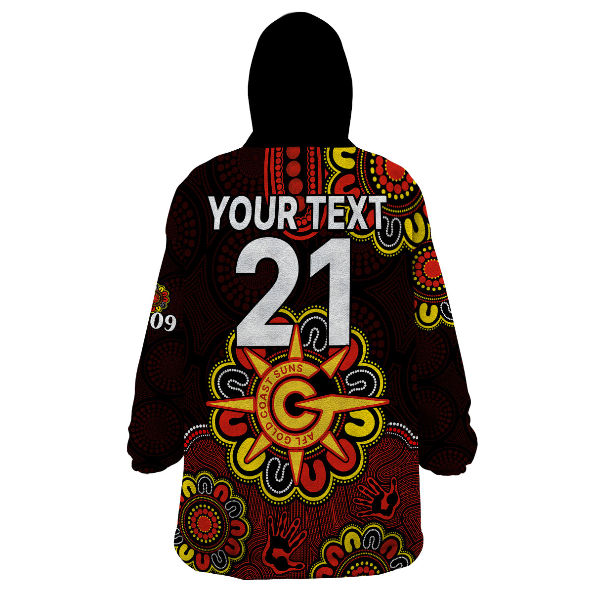 (Custom Personalised) AFL Gold Coast Suns 2009 Aboriginal Red Style Wearable Blanket Hoodie - Vibe Hoodie Shop