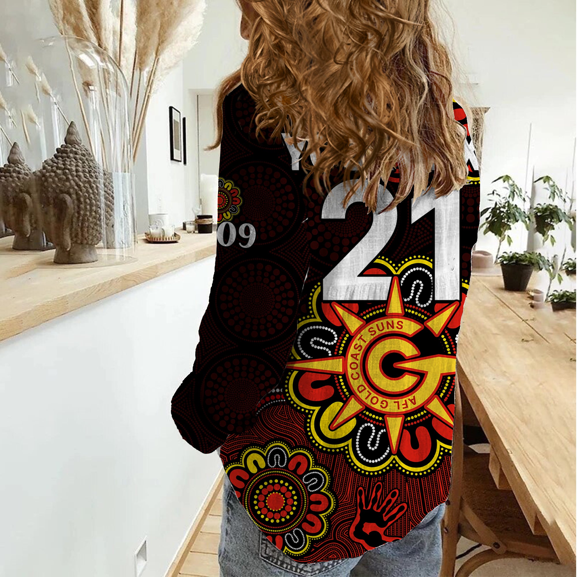 (Custom Personalised) AFL Gold Coast Suns 2009 Aboriginal Red Style Women Casual Shirt - Vibe Hoodie Shop