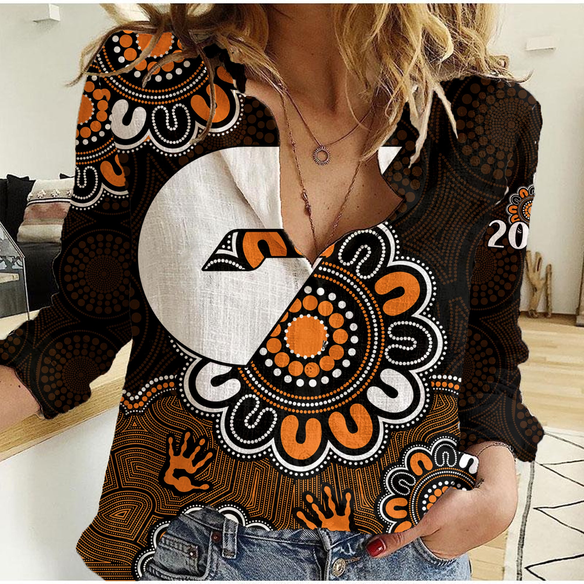 (Custom Personalised) AFL GWS Giants 2012 Aboriginal Women Casual Shirt - Vibe Hoodie Shop