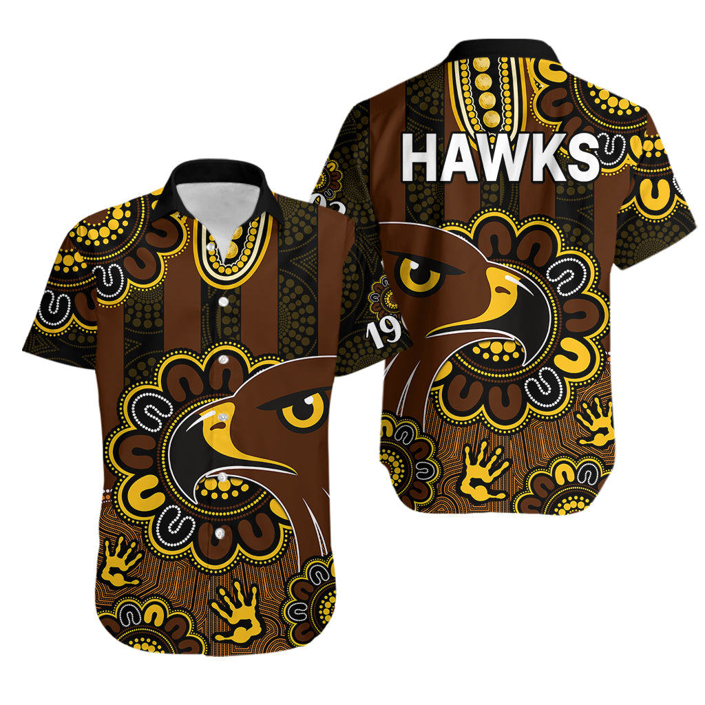 AFL Hawthorn Hawks 1902 Aboriginal Hawaiian Shirt - Vibe Hoodie Shop