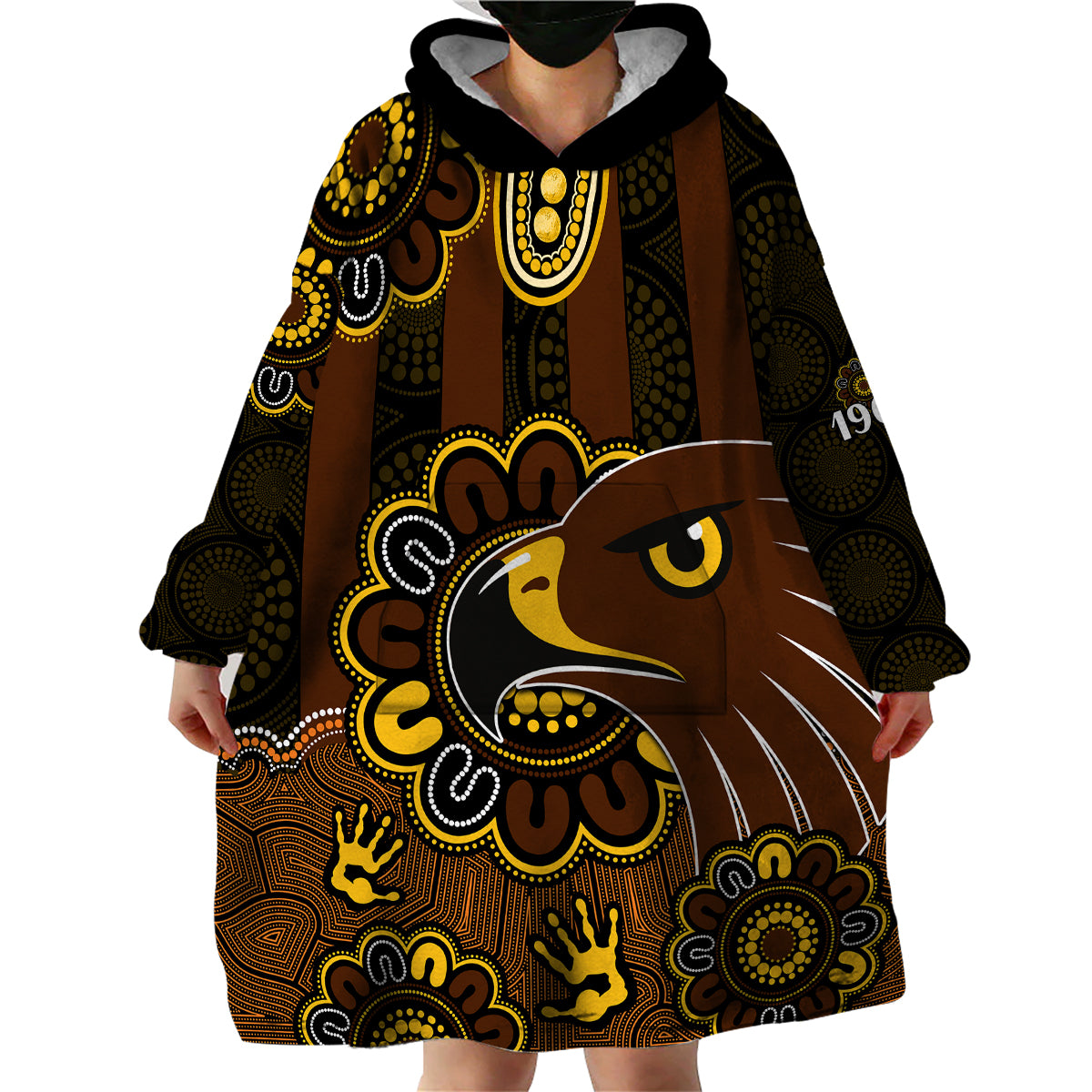 AFL Hawthorn Hawks 1902 Aboriginal Wearable Blanket Hoodie - Vibe Hoodie Shop