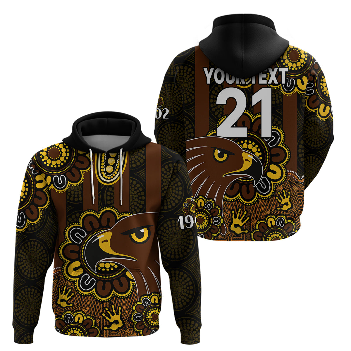 (Custom Personalised) AFL Hawthorn Hawks 1902 Aboriginal Hoodie LT9 - Vibe Hoodie Shop