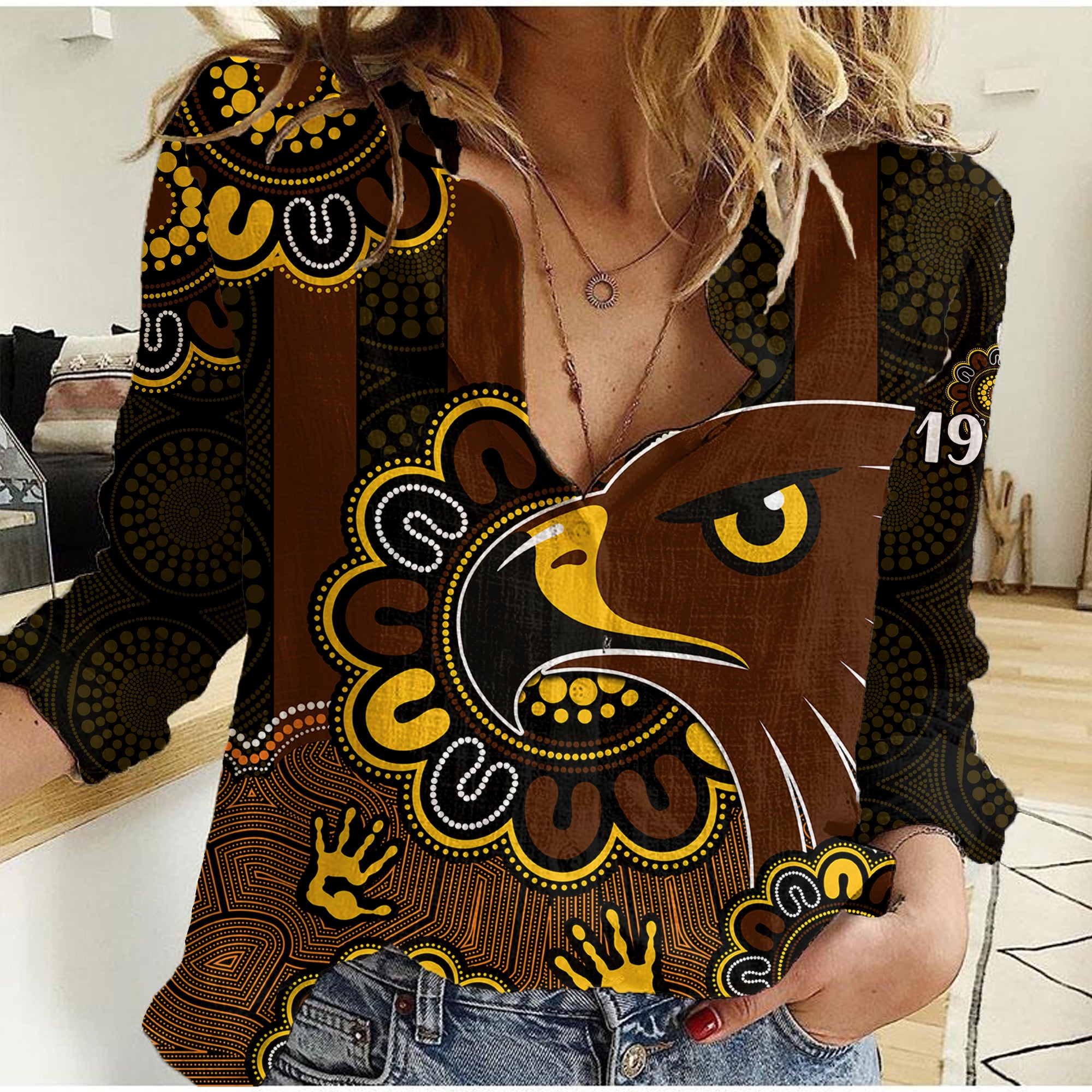 (Custom Personalised) AFL Hawthorn Hawks 1902 Aboriginal Women Casual Shirt - Vibe Hoodie Shop