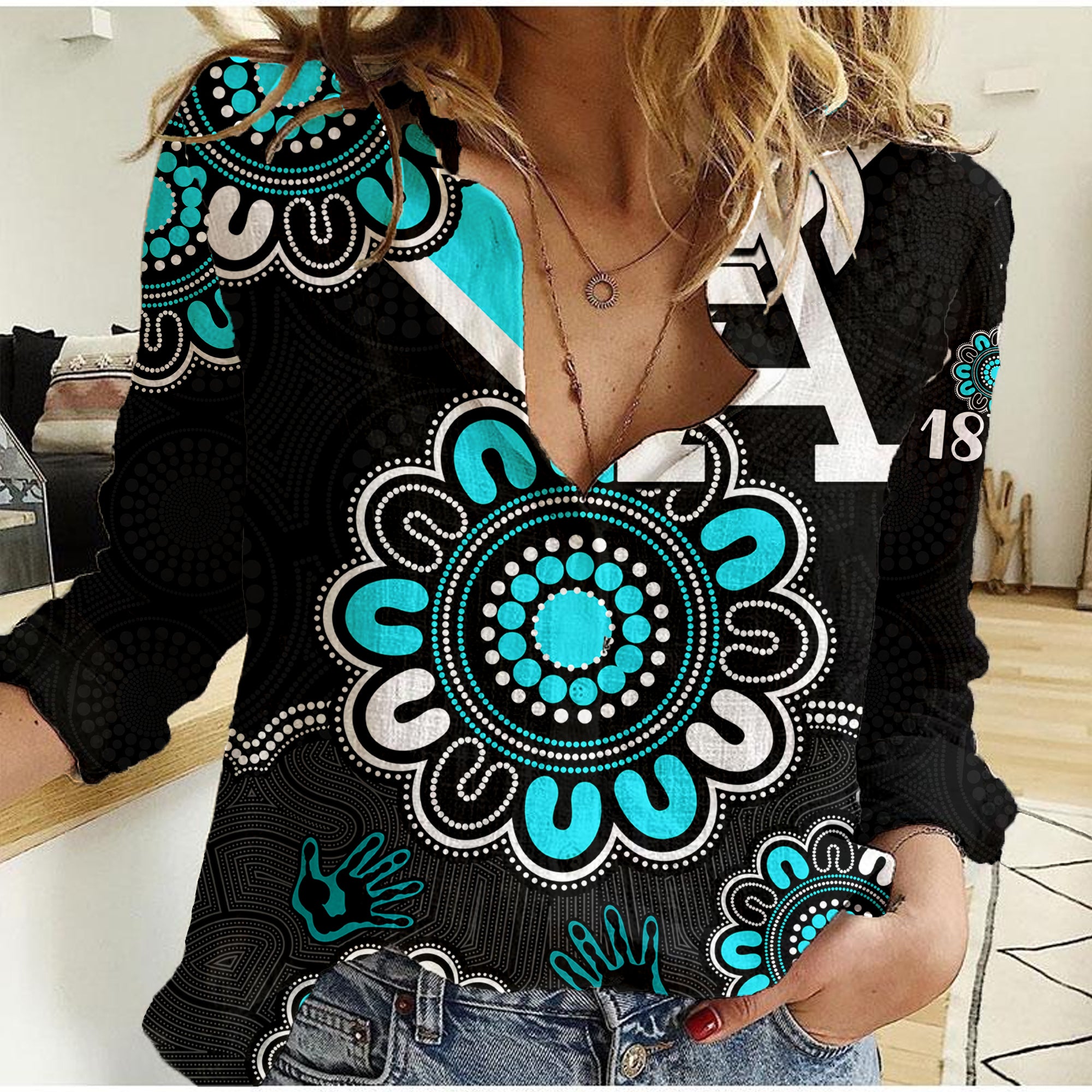 AFL Port Adelaide Power 1870 Aboriginal Women Casual Shirt - Vibe Hoodie Shop