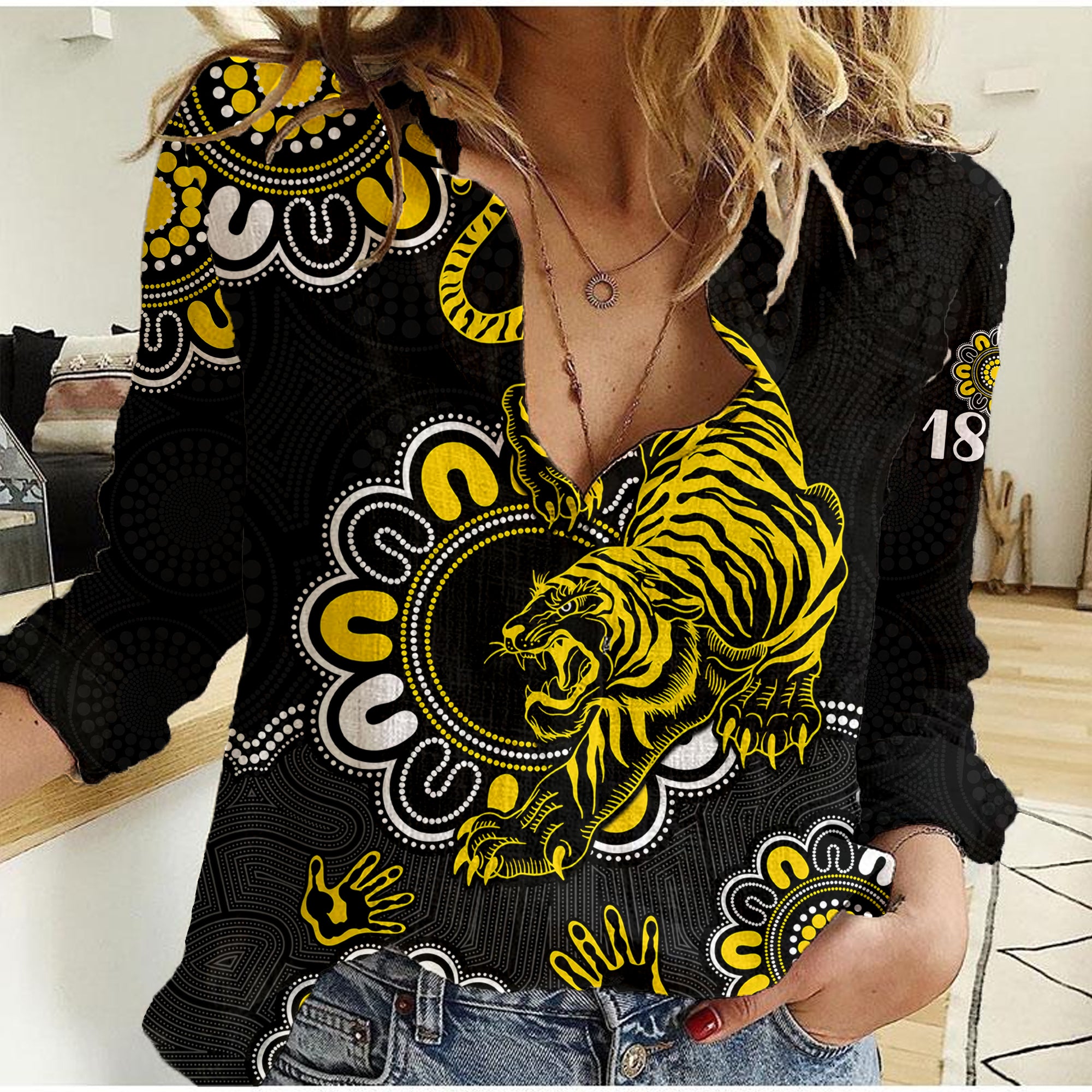 (Custom Personalised) AFL Richmond Tigers 1885 Aboriginal Women Casual Shirt - Vibe Hoodie Shop