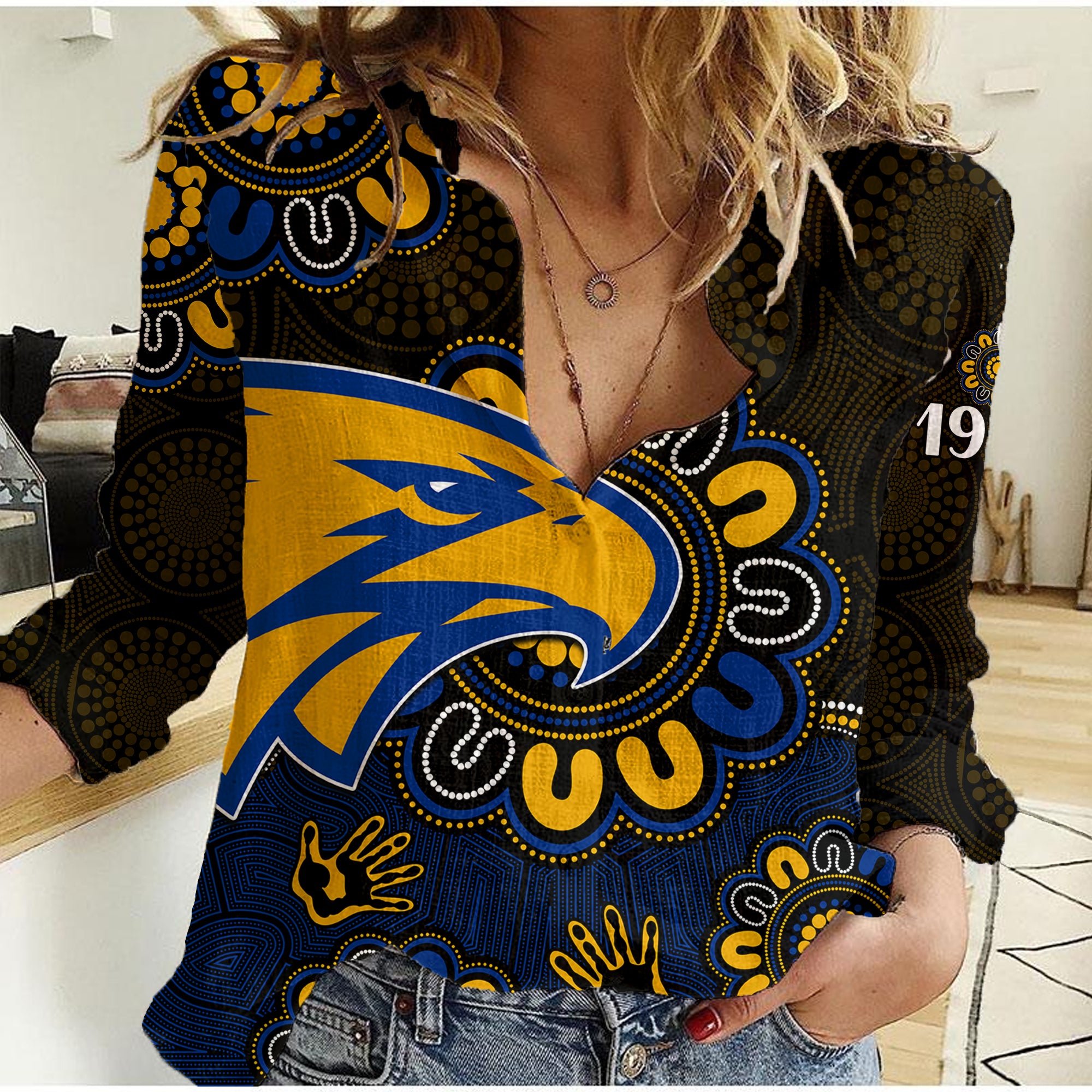 AFL West Coast Eagles 1986 Aboriginal Women Casual Shirt - Vibe Hoodie Shop