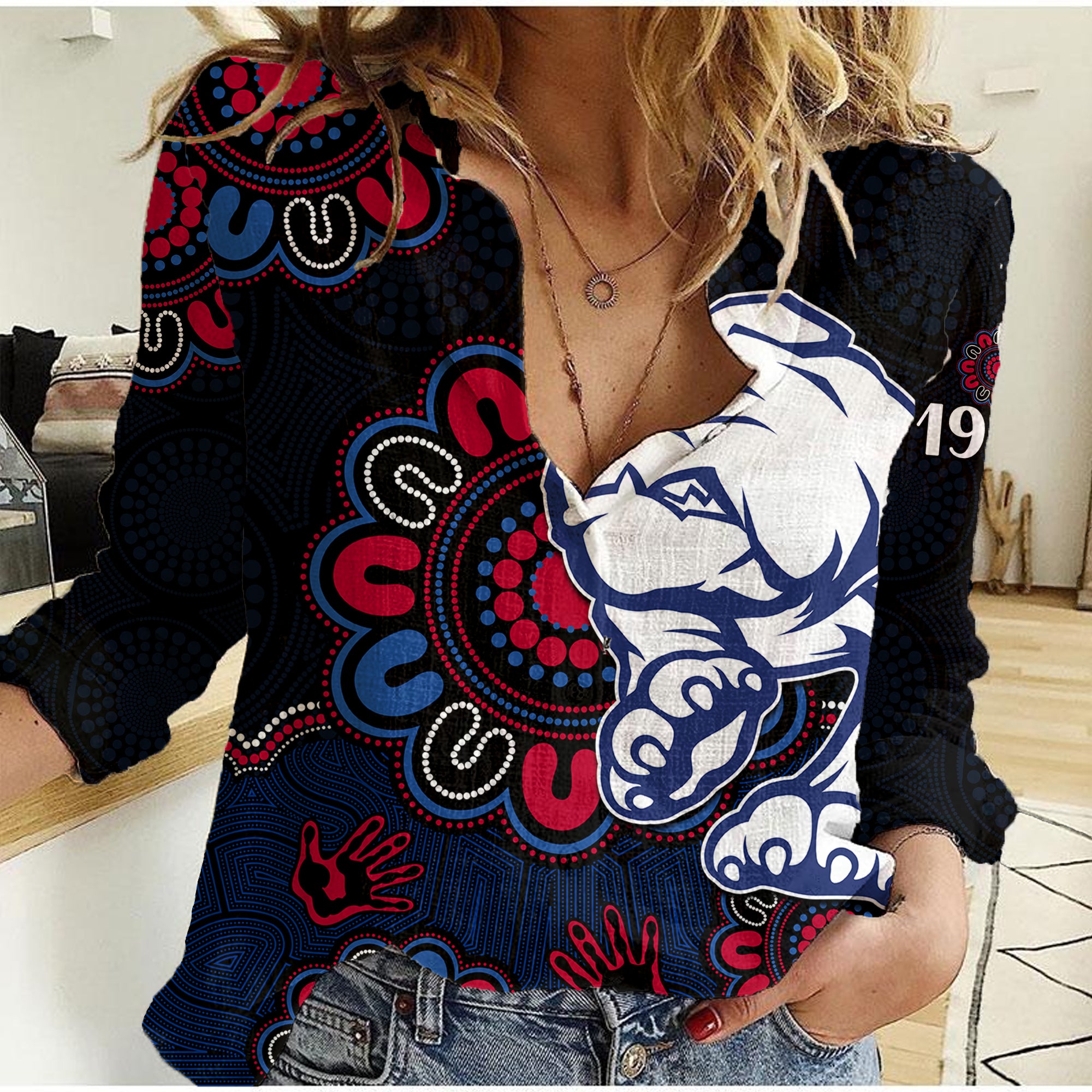 AFL Western Bulldogs Dogs 1877 Aboriginal Women Casual Shirt - Vibe Hoodie Shop
