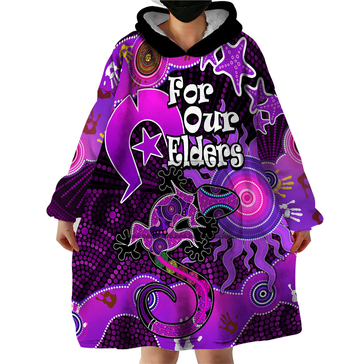 Aboriginal NAIDOC Week 2023 Wearable Blanket Hoodie Turtle Lizard Sun - Vibe Hoodie Shop