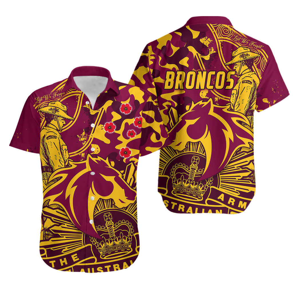 NRL ANZAC 2023 Broncos Hawaiian Shirt Camouflage - Vibe Hoodie Shop