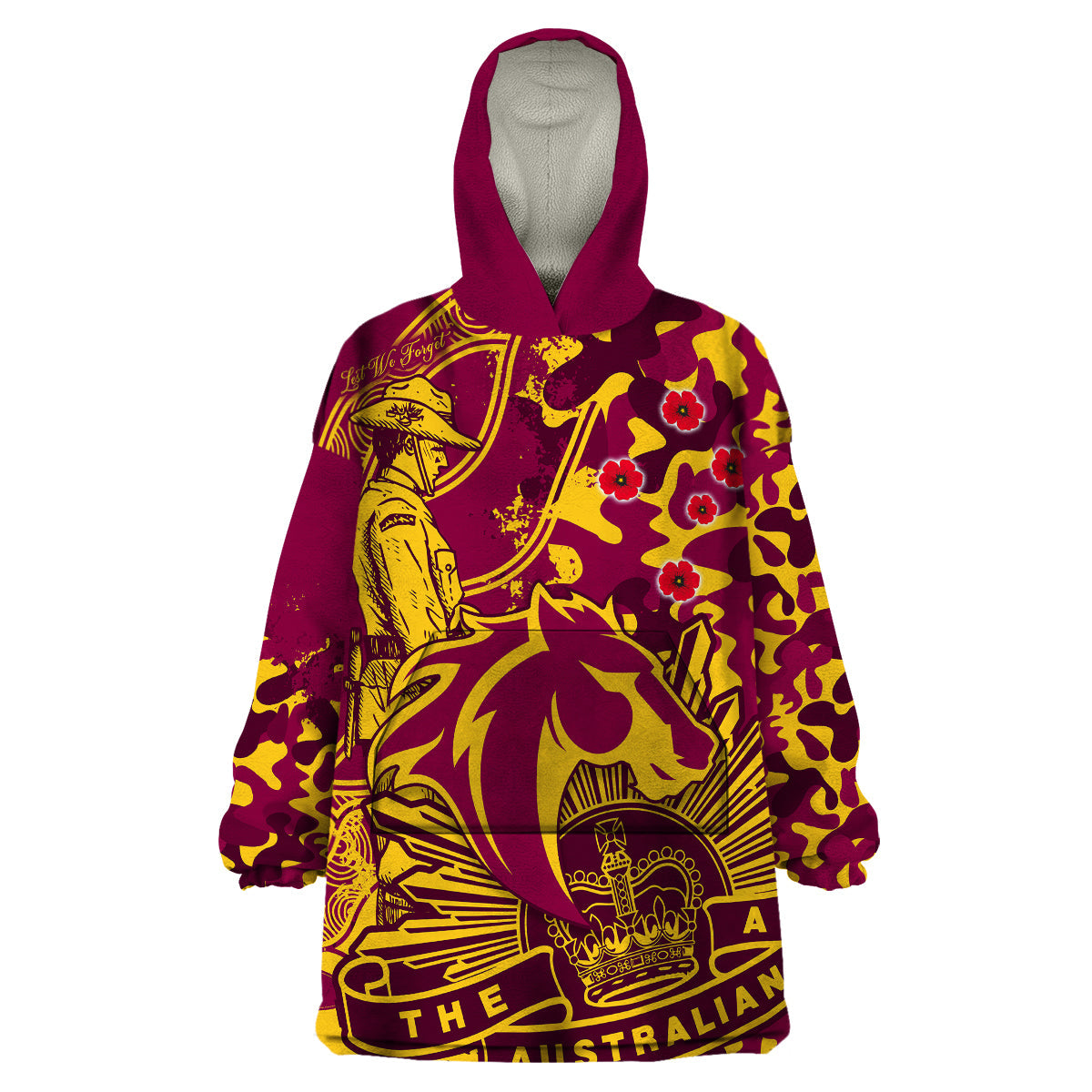 NRL ANZAC 2023 Broncos Wearable Blanket Hoodie Camouflage - Vibe Hoodie Shop