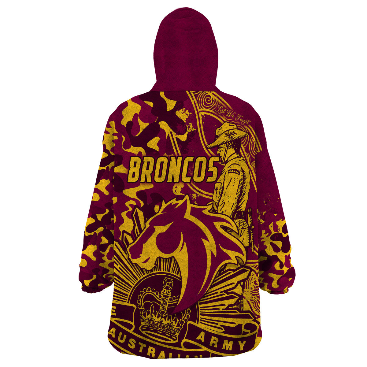 NRL ANZAC 2023 Broncos Wearable Blanket Hoodie Camouflage - Vibe Hoodie Shop