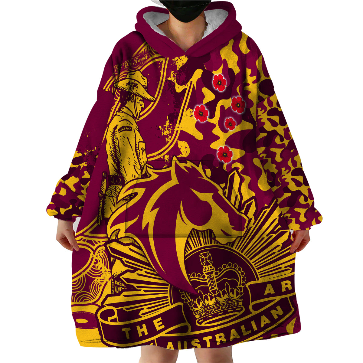 NRL ANZAC 2023 Broncos Wearable Blanket Hoodie Camouflage - Vibe Hoodie Shop