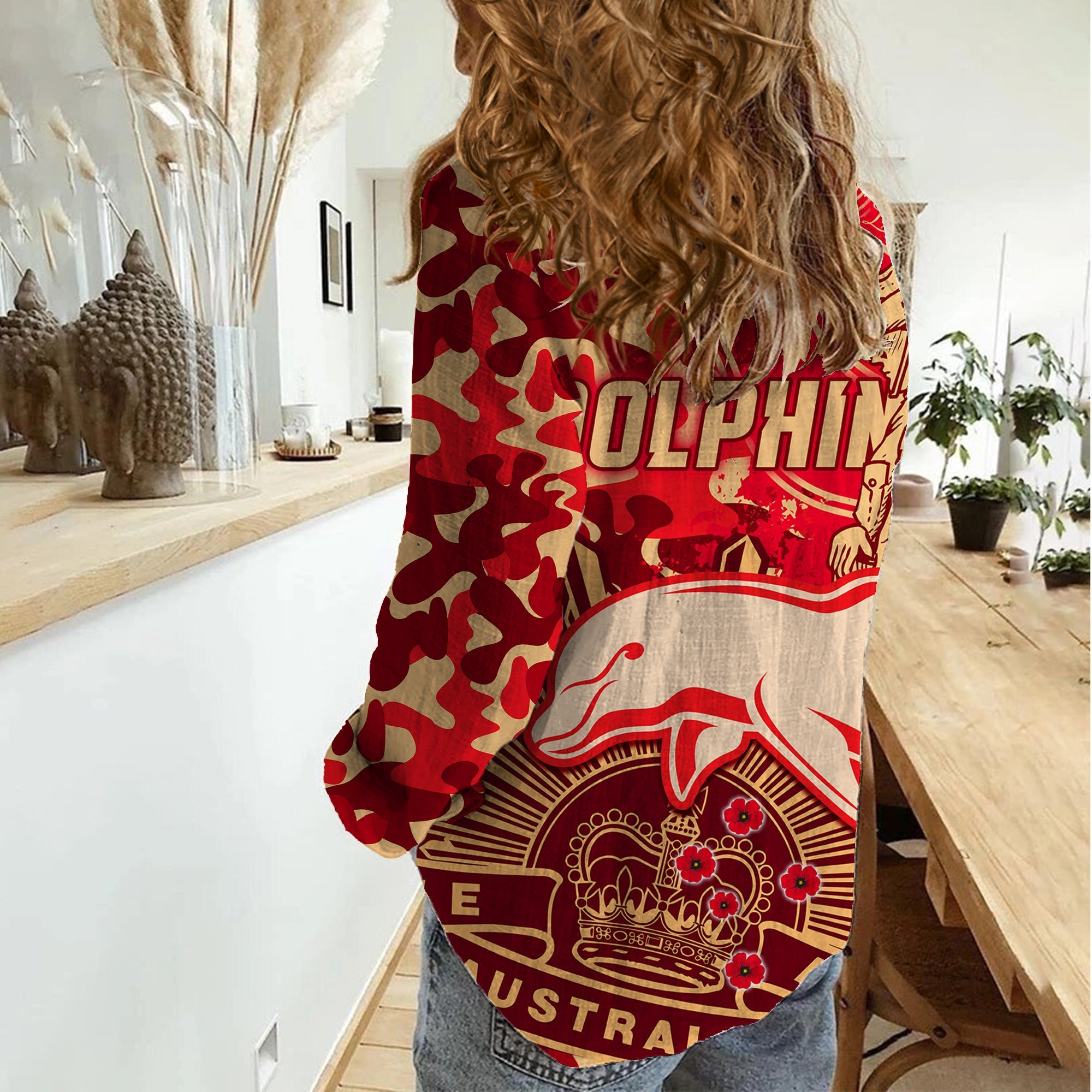 NRL ANZAC 2023 Dolphins Women Casual Shirt Camouflage - Vibe Hoodie Shop