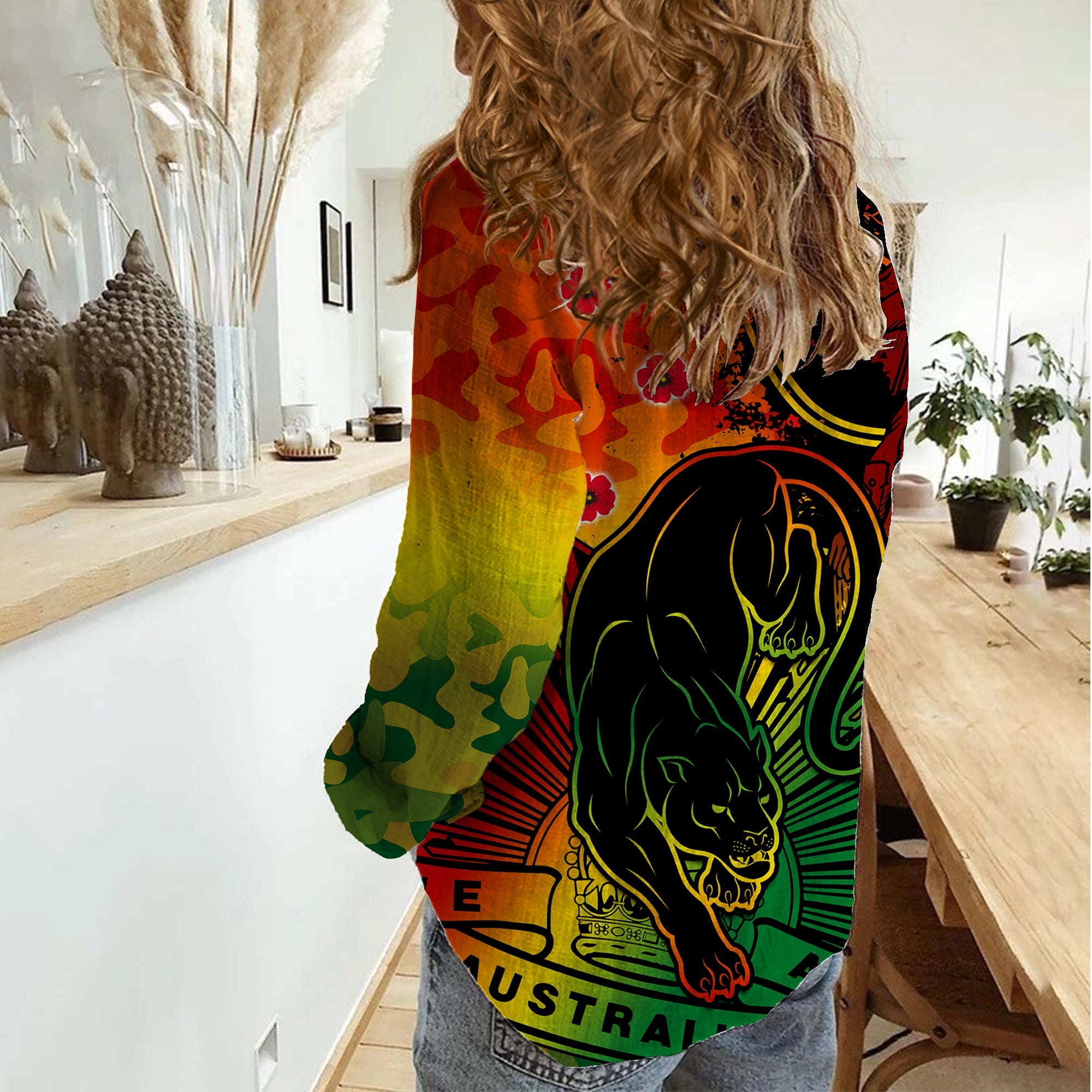 NRL ANZAC 2023 Panthers Women Casual Shirt Camouflage - Vibe Hoodie Shop