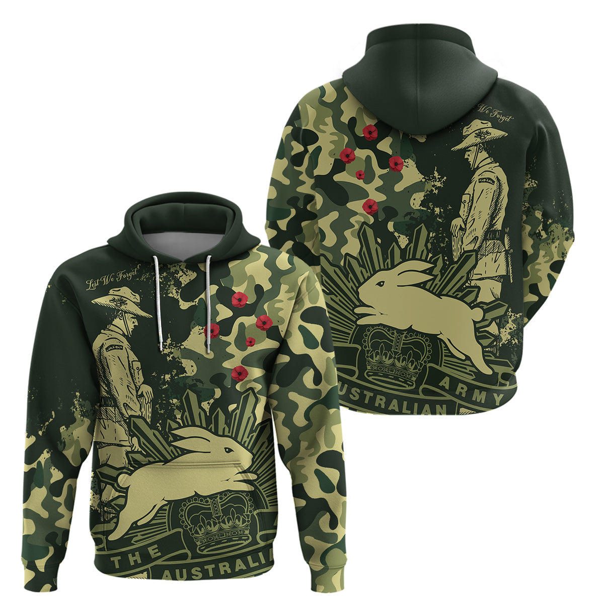 NRL ANZAC 2023 Rabbitohs Hoodie Camouflage LT9 - Vibe Hoodie Shop