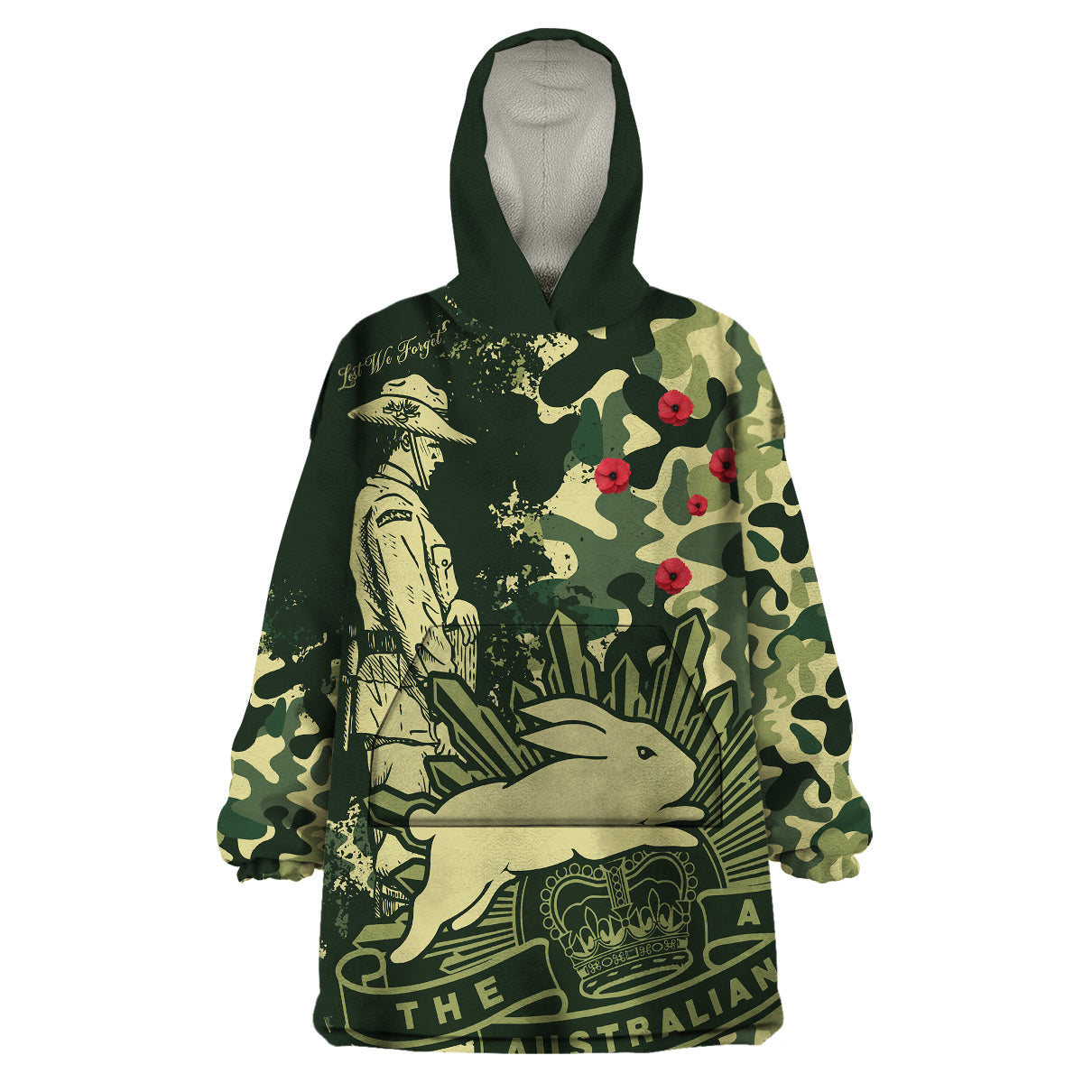 NRL ANZAC 2023 Rabbitohs Wearable Blanket Hoodie Camouflage - Vibe Hoodie Shop