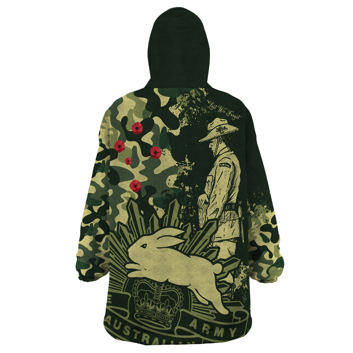 NRL ANZAC 2023 Rabbitohs Wearable Blanket Hoodie Camouflage - Vibe Hoodie Shop