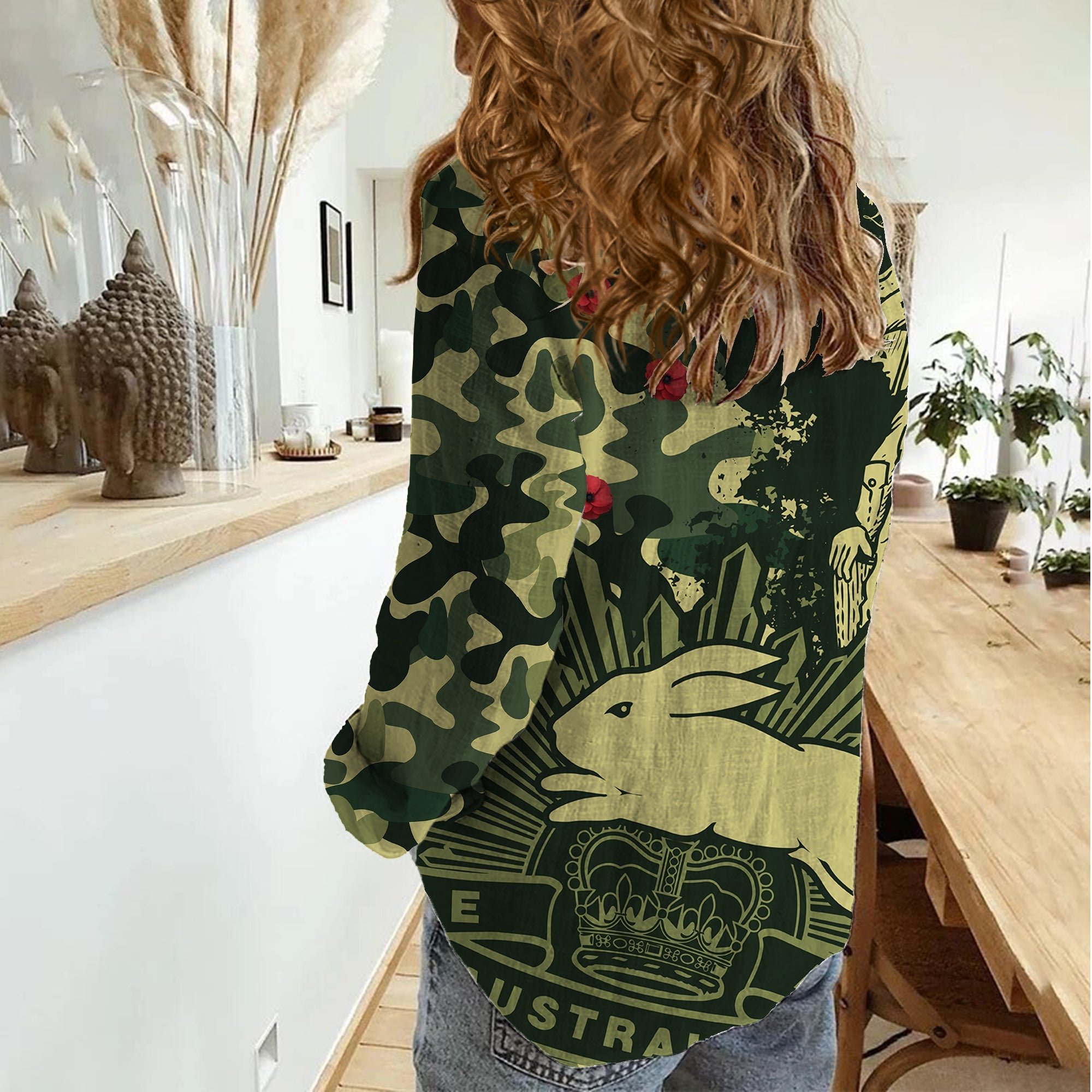 NRL ANZAC 2023 Rabbitohs Women Casual Shirt Camouflage - Vibe Hoodie Shop