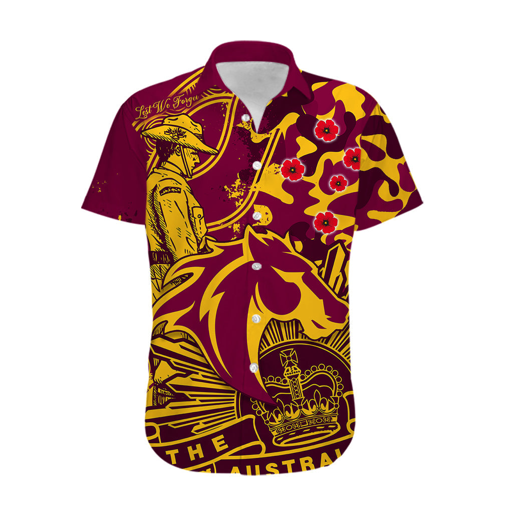 (Custom Text And Number) NRL ANZAC 2023 Broncos Hawaiian Shirt Camouflage - Vibe Hoodie Shop