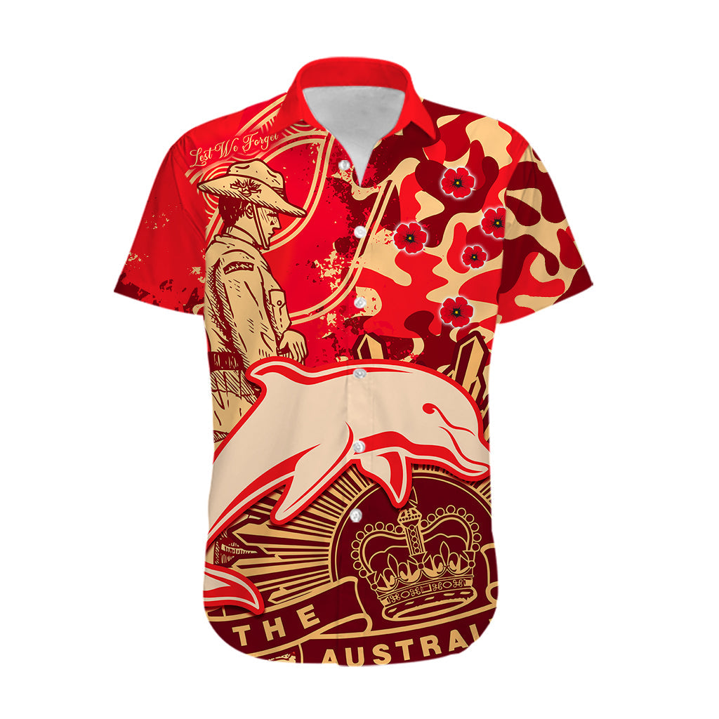 (Custom Text And Number) NRL ANZAC 2023 Dolphins Hawaiian Shirt Camouflage - Vibe Hoodie Shop