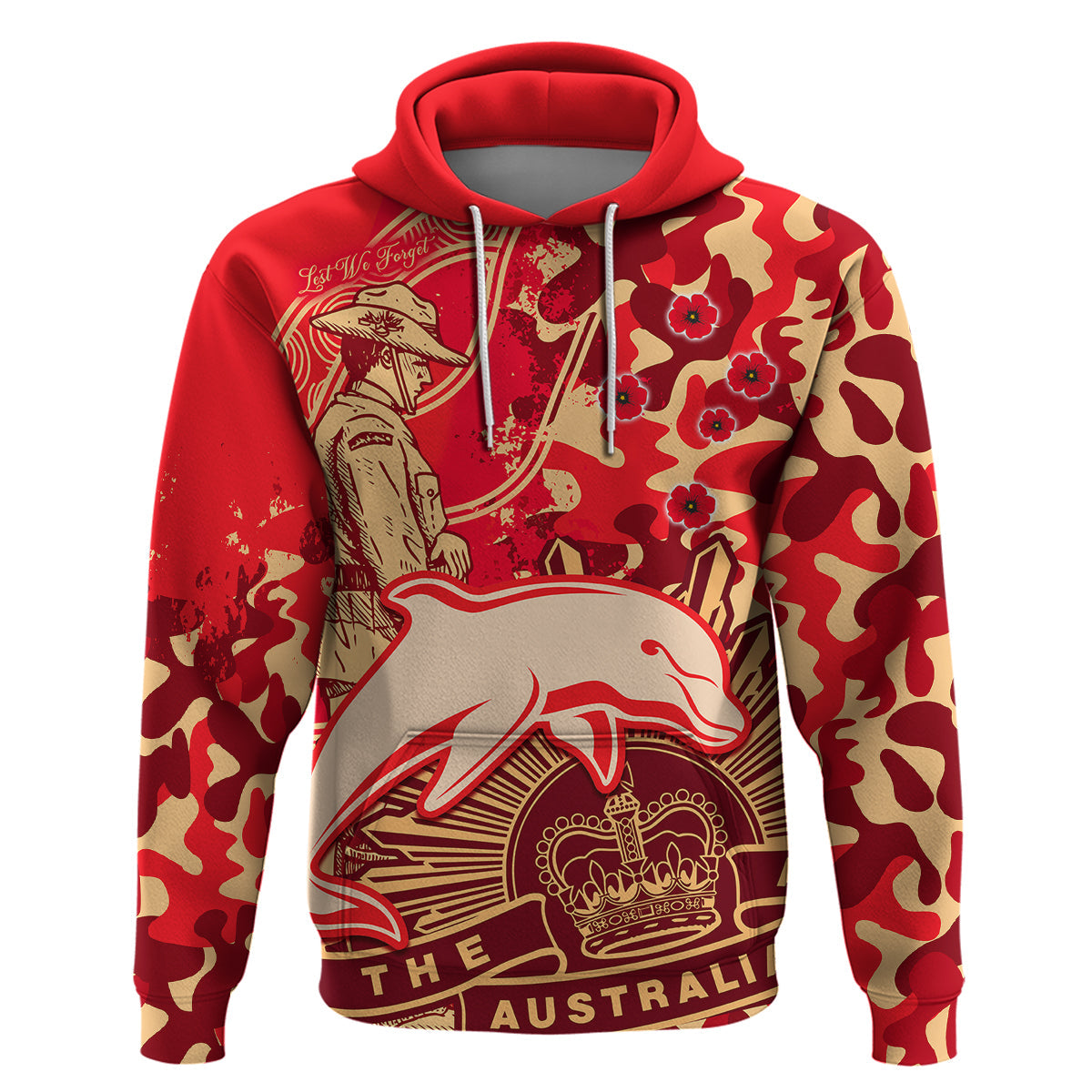 (Custom Text And Number) NRL ANZAC 2023 Dolphins Hoodie Camouflage LT9 - Vibe Hoodie Shop