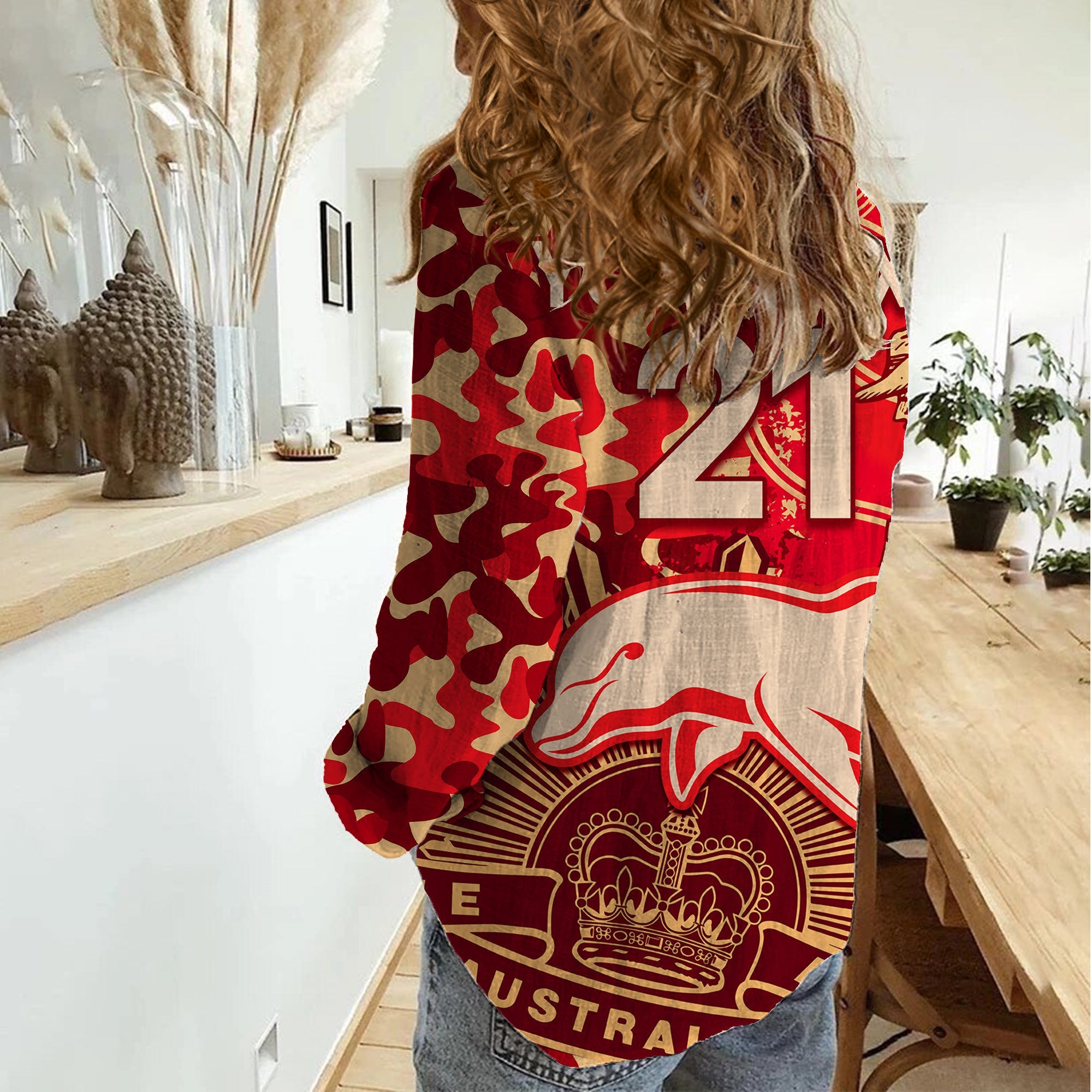 (Custom Text And Number) NRL ANZAC 2023 Dolphins Women Casual Shirt Camouflage - Vibe Hoodie Shop