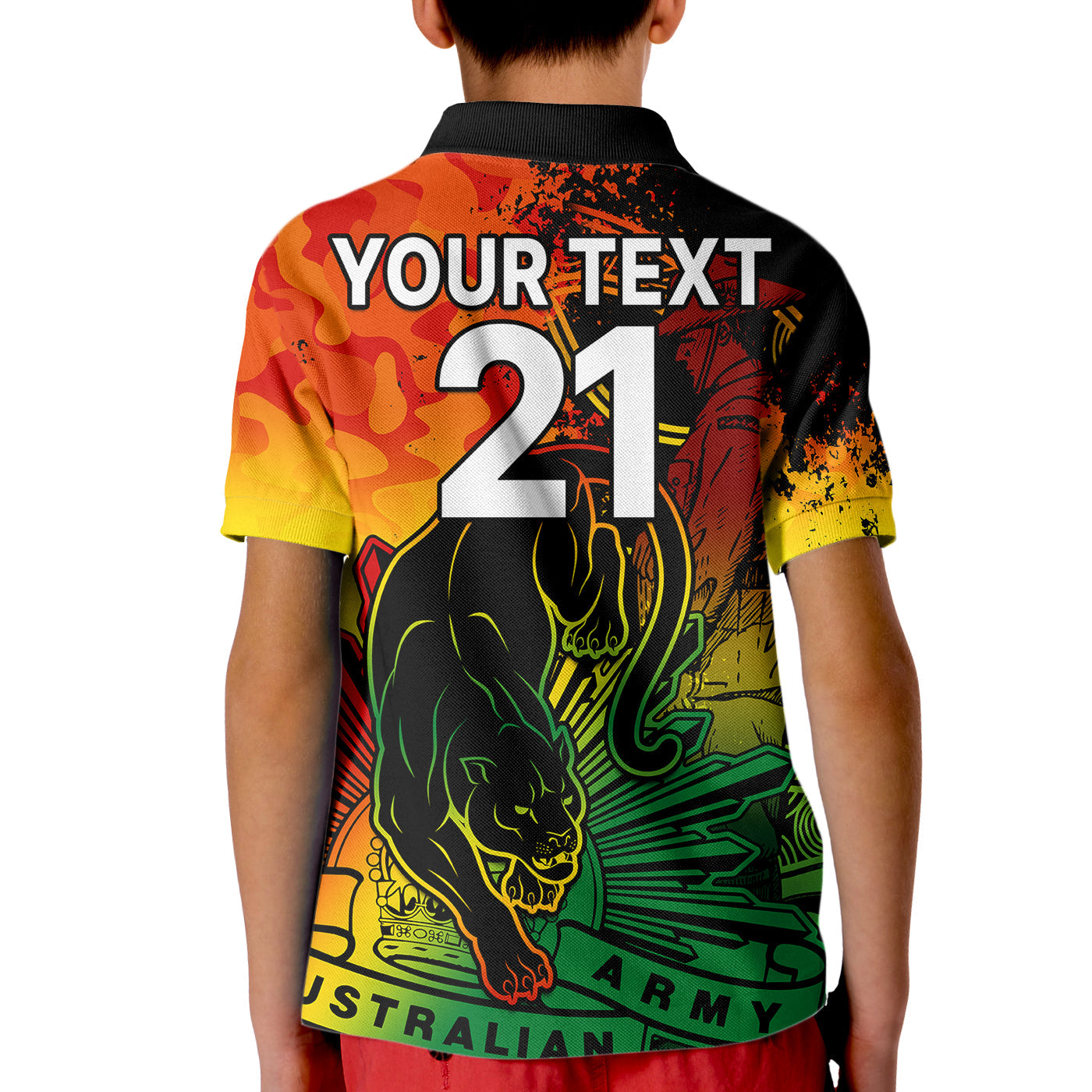 (Custom Text And Number) NRL ANZAC 2023 Panthers Kid Polo Shirt Camouflage - Vibe Hoodie Shop