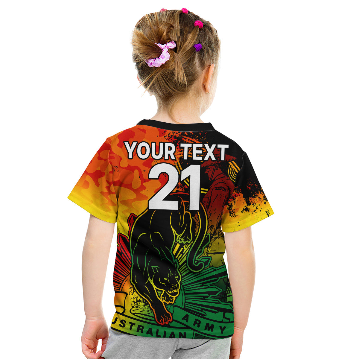 (Custom Text And Number) NRL ANZAC 2023 Panthers Kid T Shirt Camouflage - Vibe Hoodie Shop